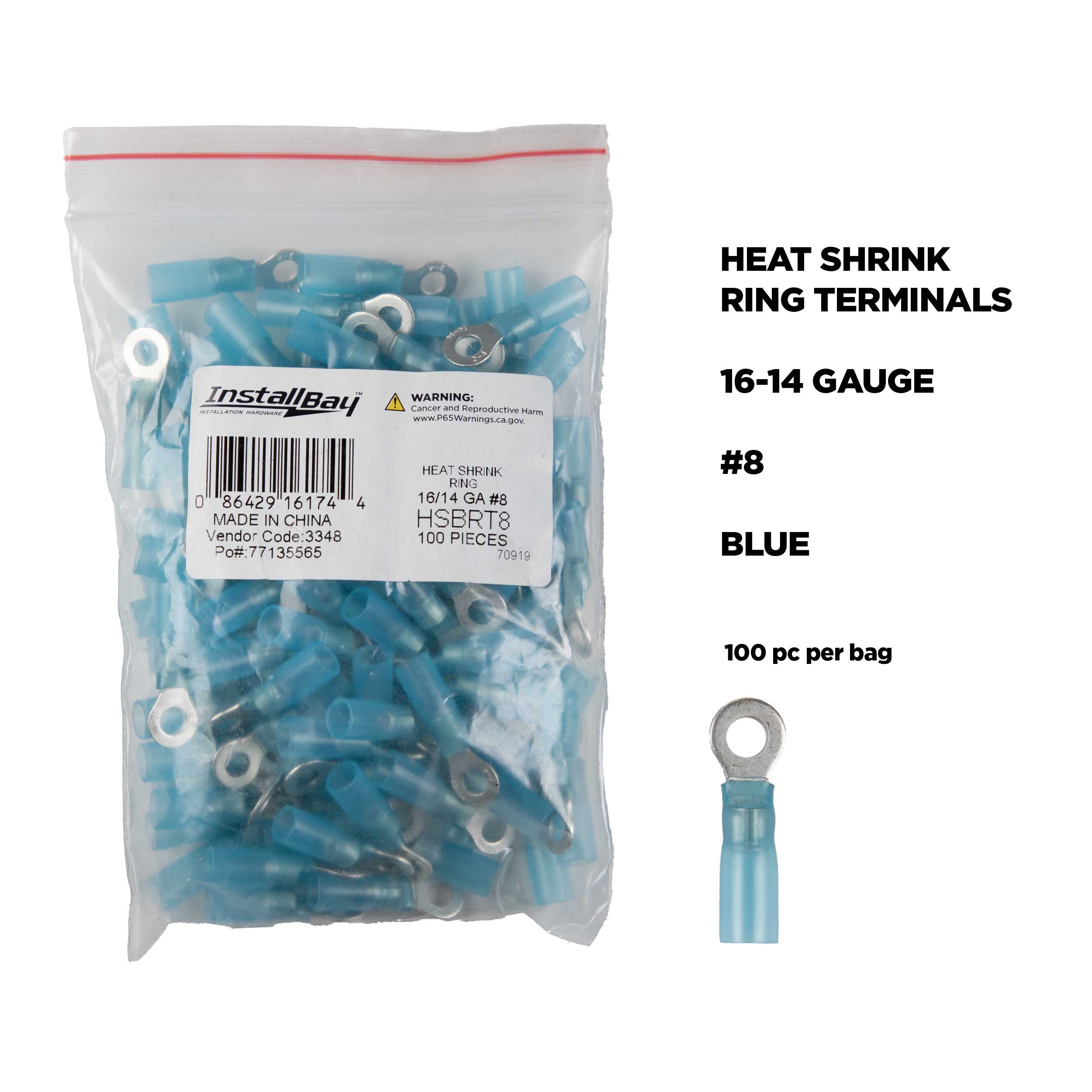 Heat Shrink Blue Ring Terminal 16-14 Gauge #8