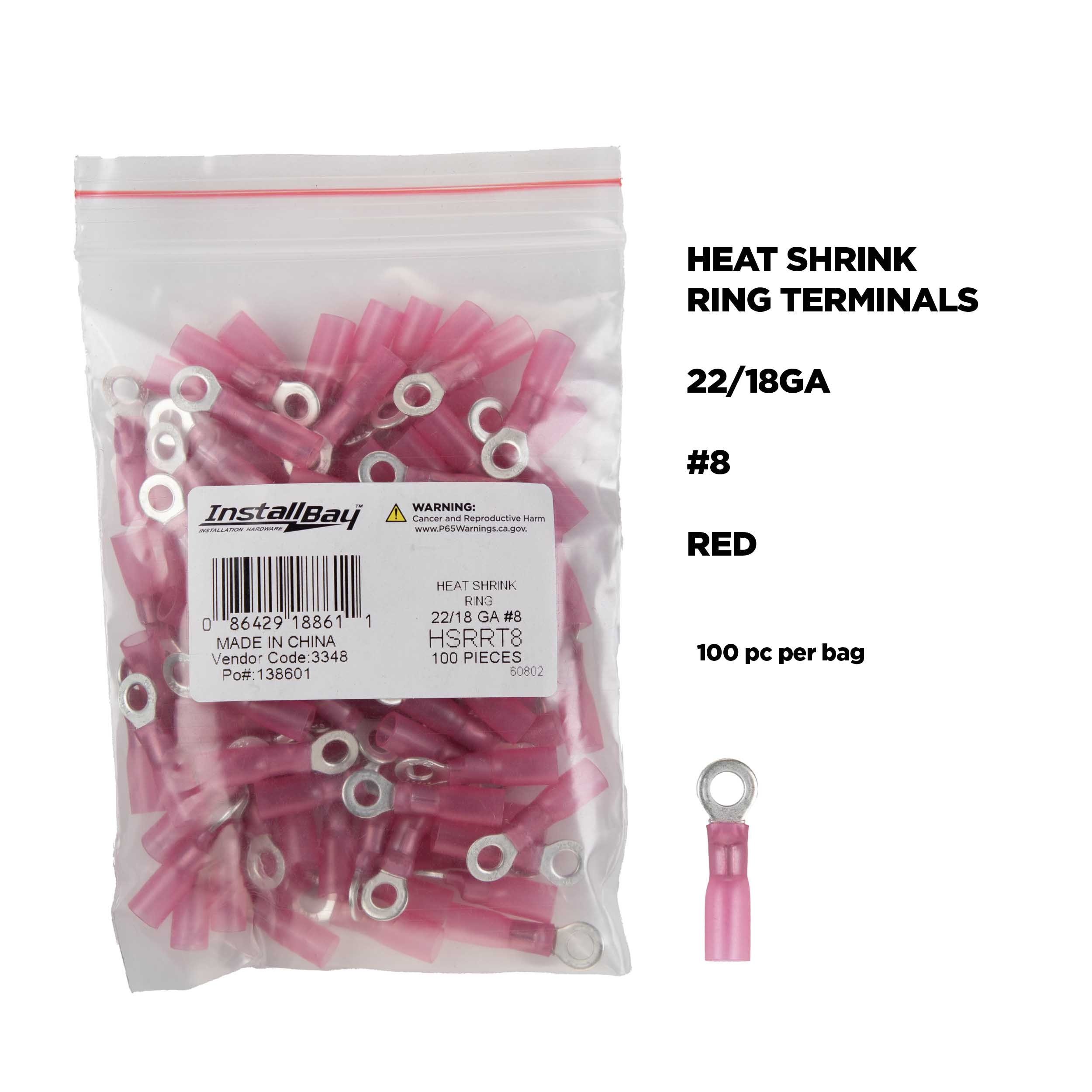 Heat Shrink Red Ring Terminal 22-18 Gauge #8