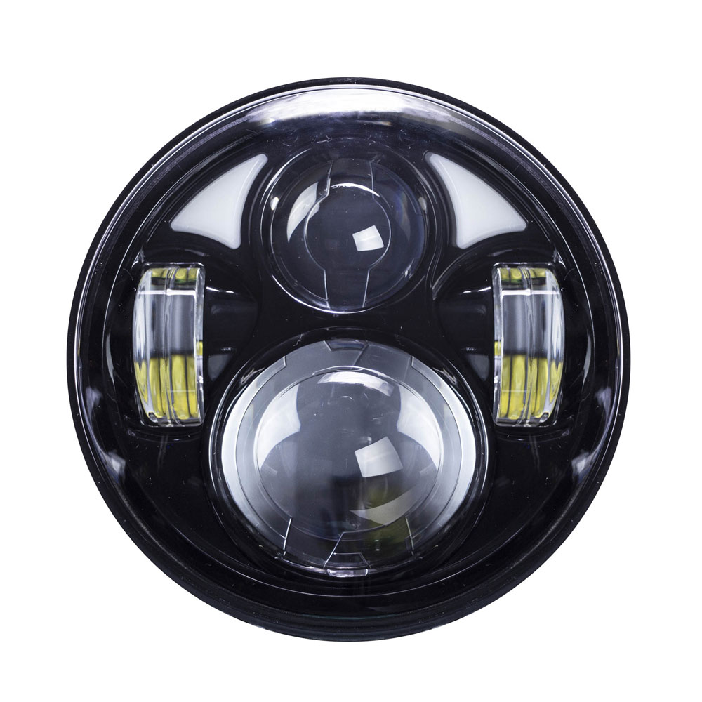 Round Motorcycle Headlights with Black Face and Partial Halo