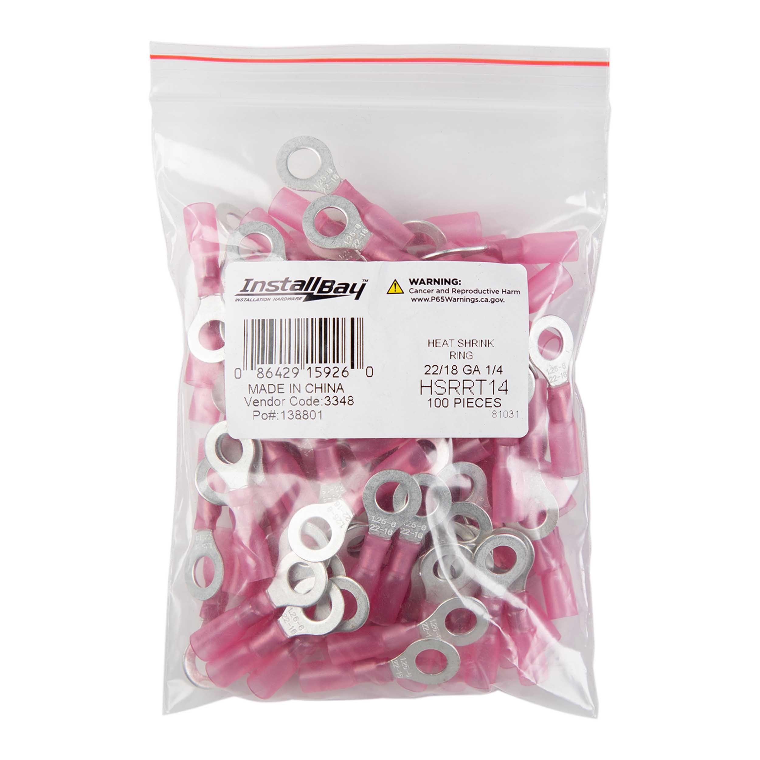 Heat Shrink Red Ring Terminal 22-18 Gauge 1/4 inch