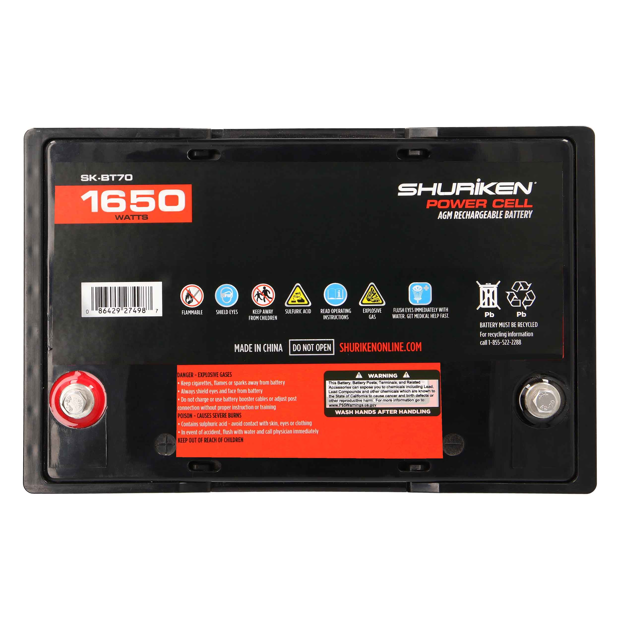 1650W 70AMP Hours Full Size AGM 12V Battery