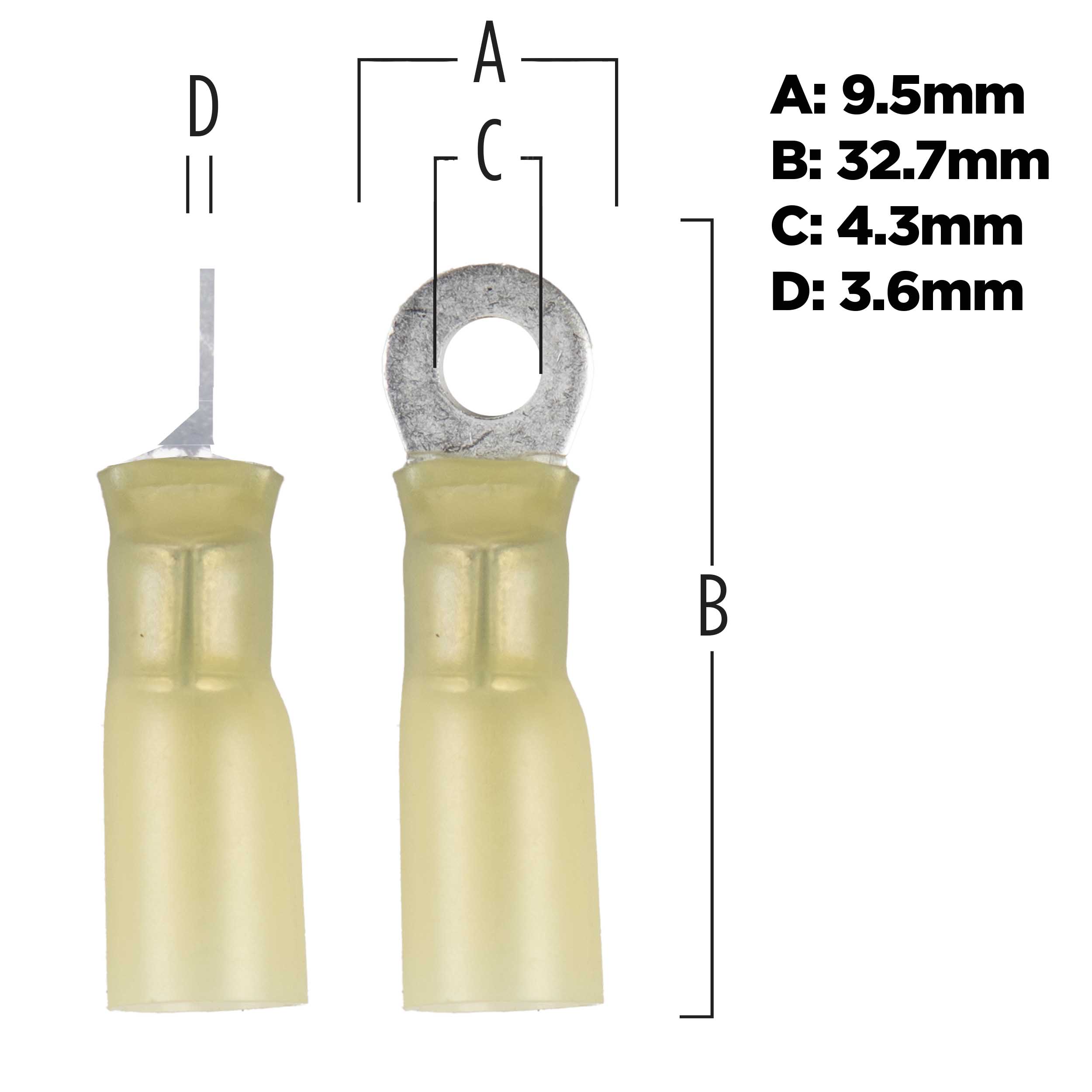 Heat Shrink Yellow Ring Terminal 12-10 Gauge #8
