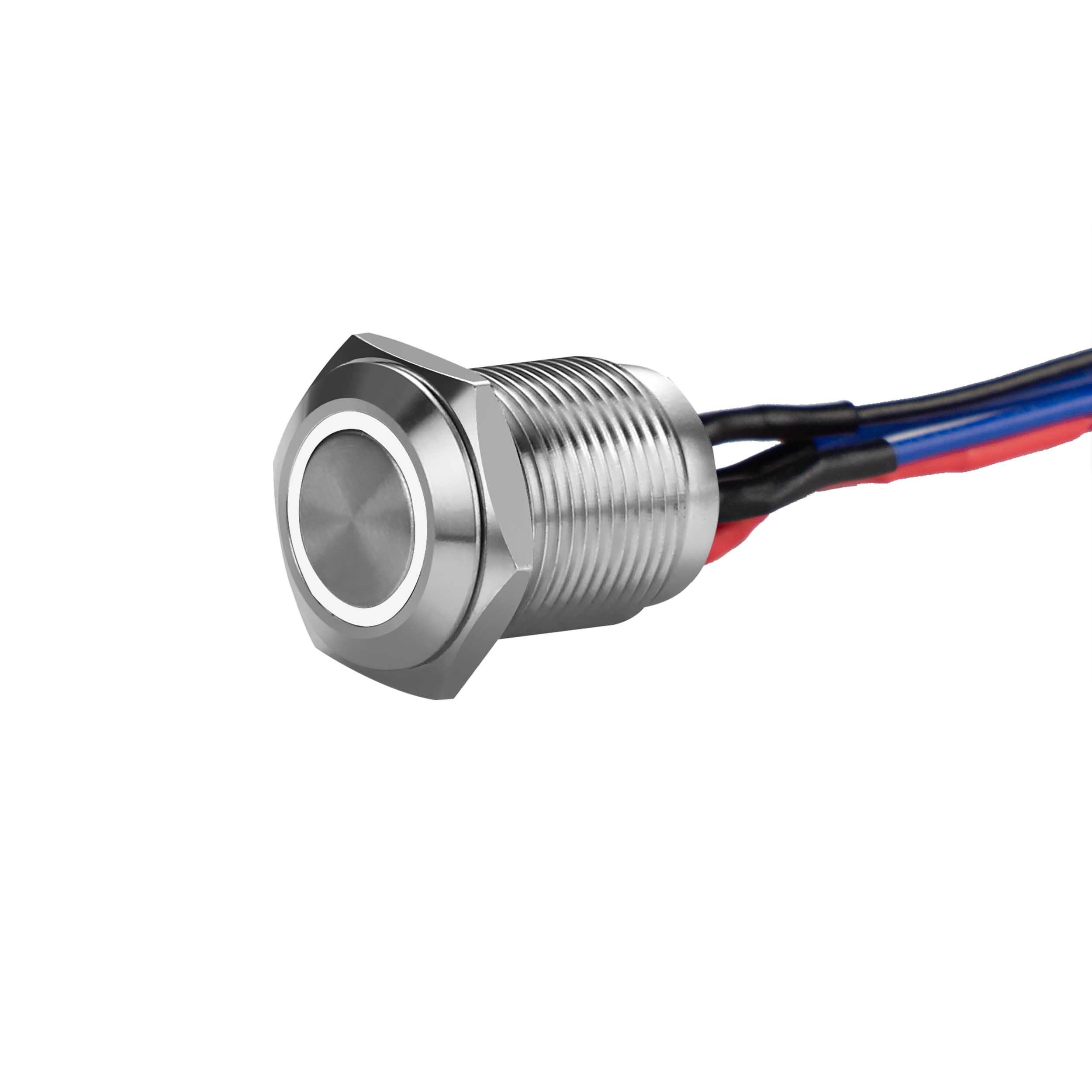 Silver 12MM Round Illuminated Momentary Switches - White