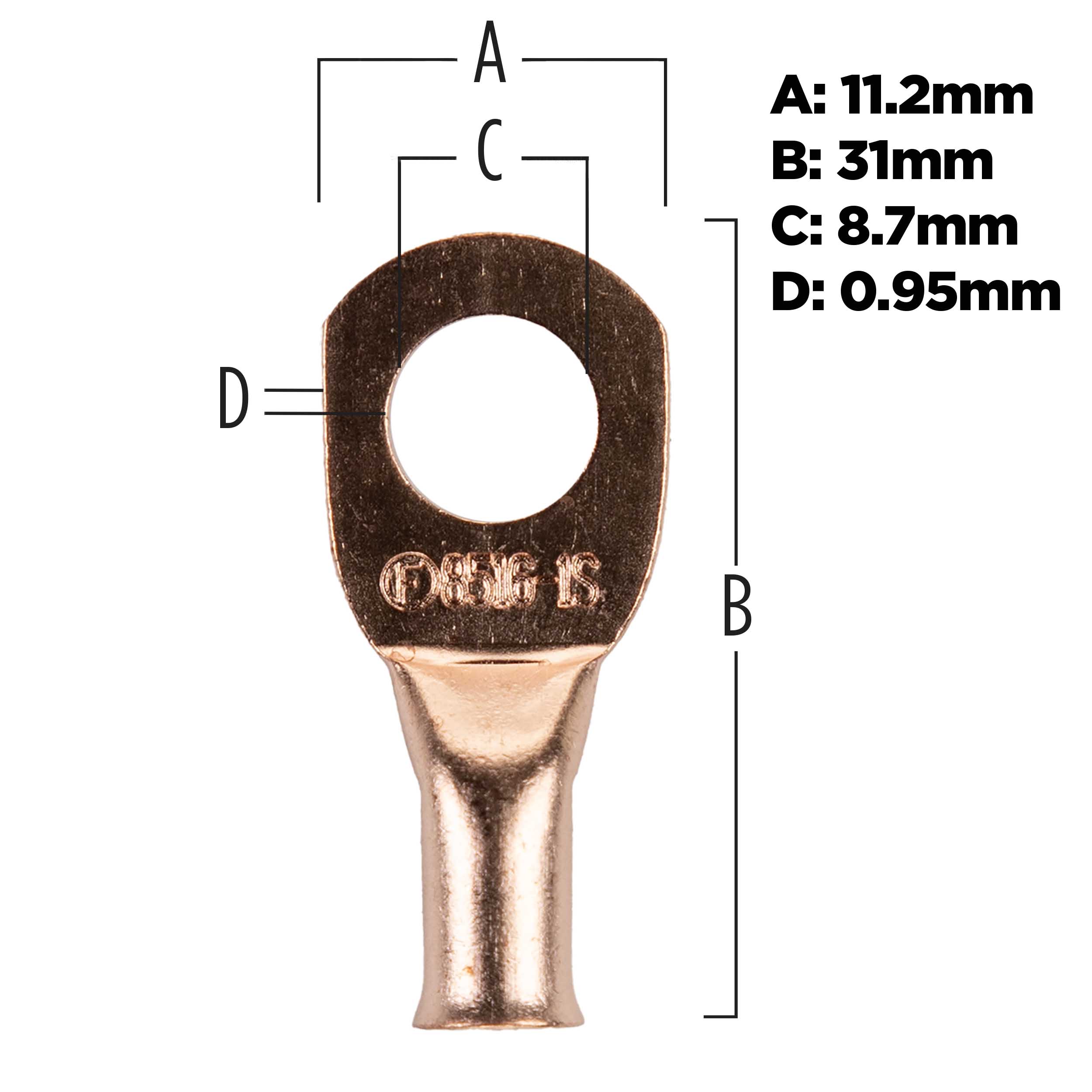 Copper Uninsulated Ring Terminal 8 Gauge 5/16 inch