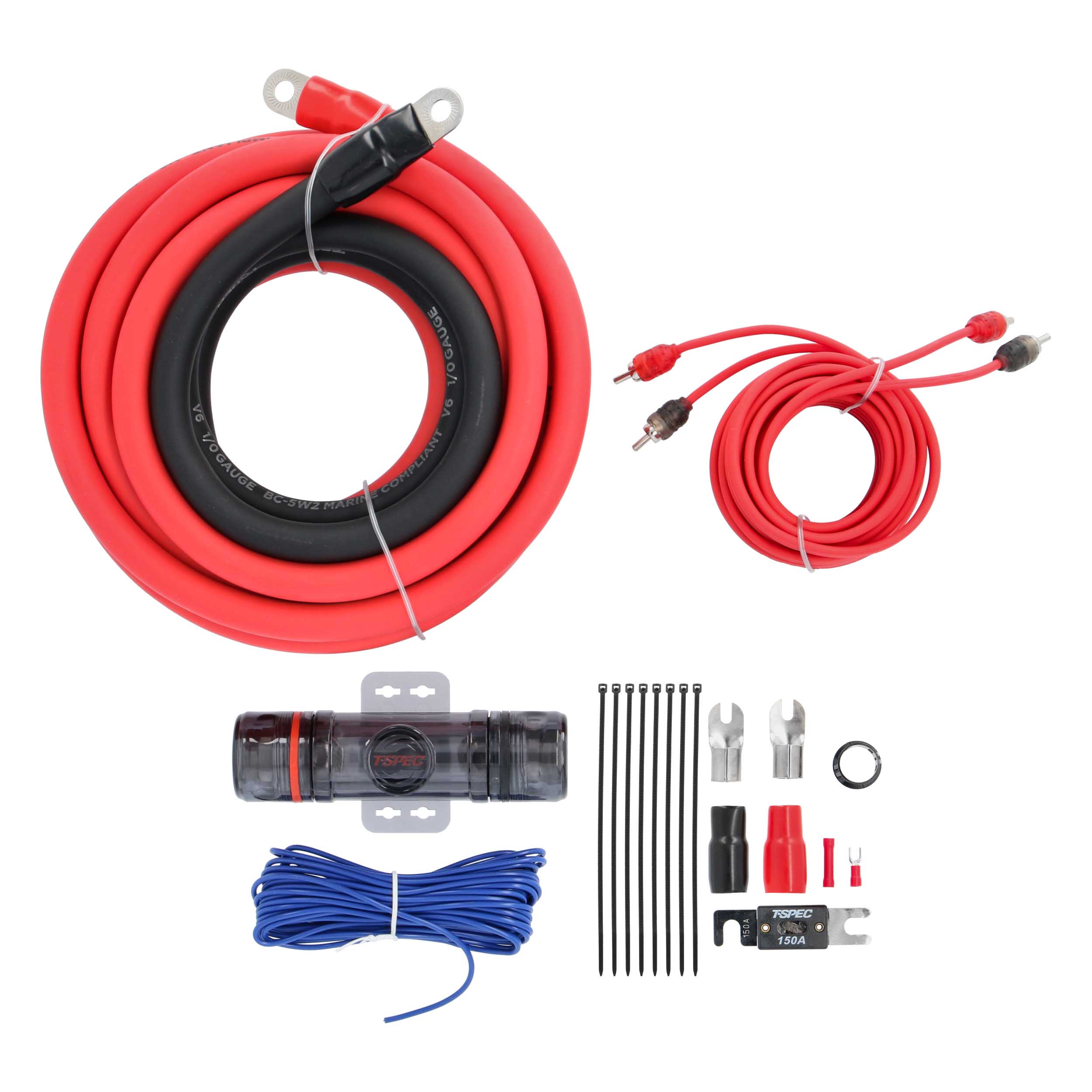 T-SPEC CCA 1/0 AWG 2400W AMP KIT WITH RCA - V6 SERIES