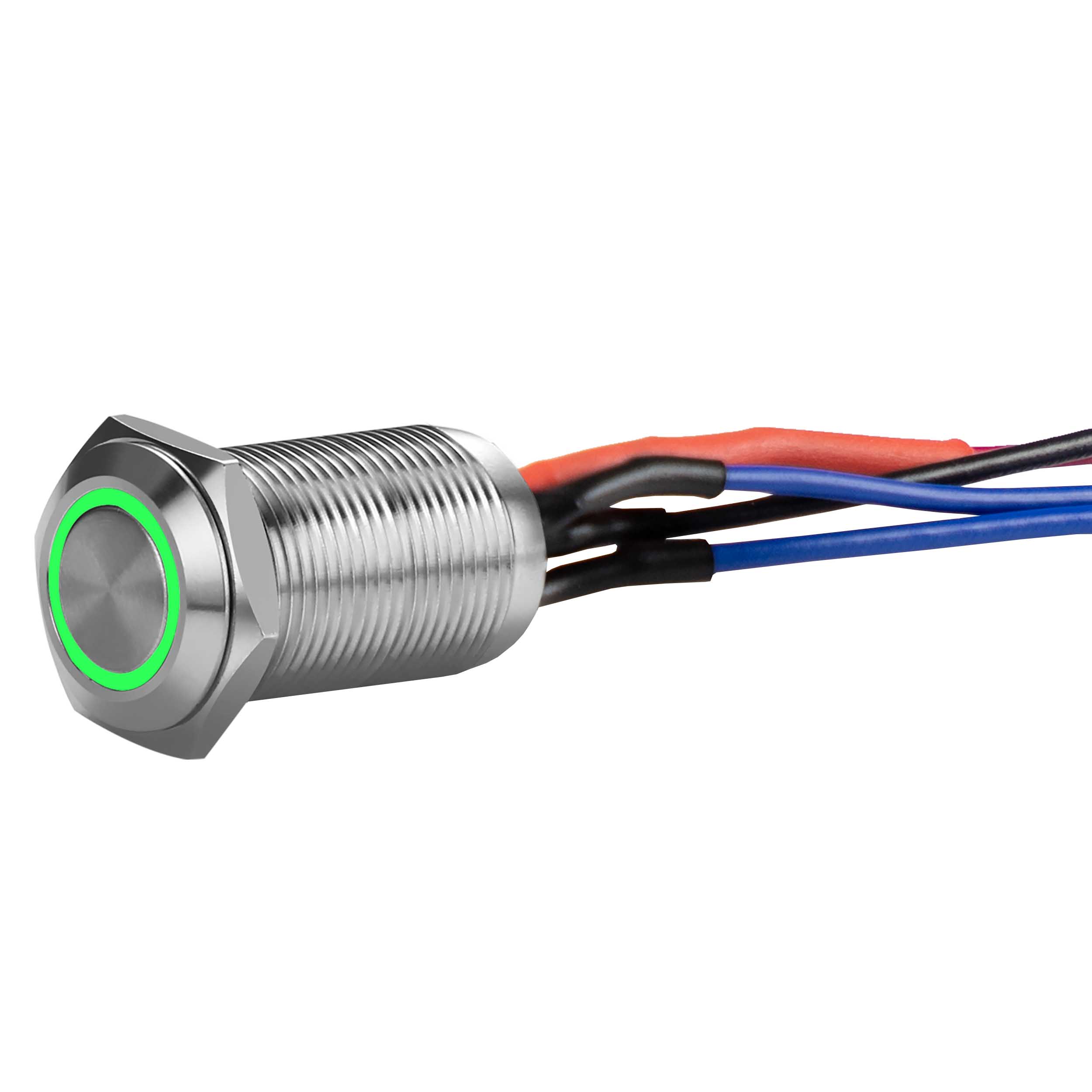 Silver 12MM Round Illuminated Latching Switch Green Qty 2