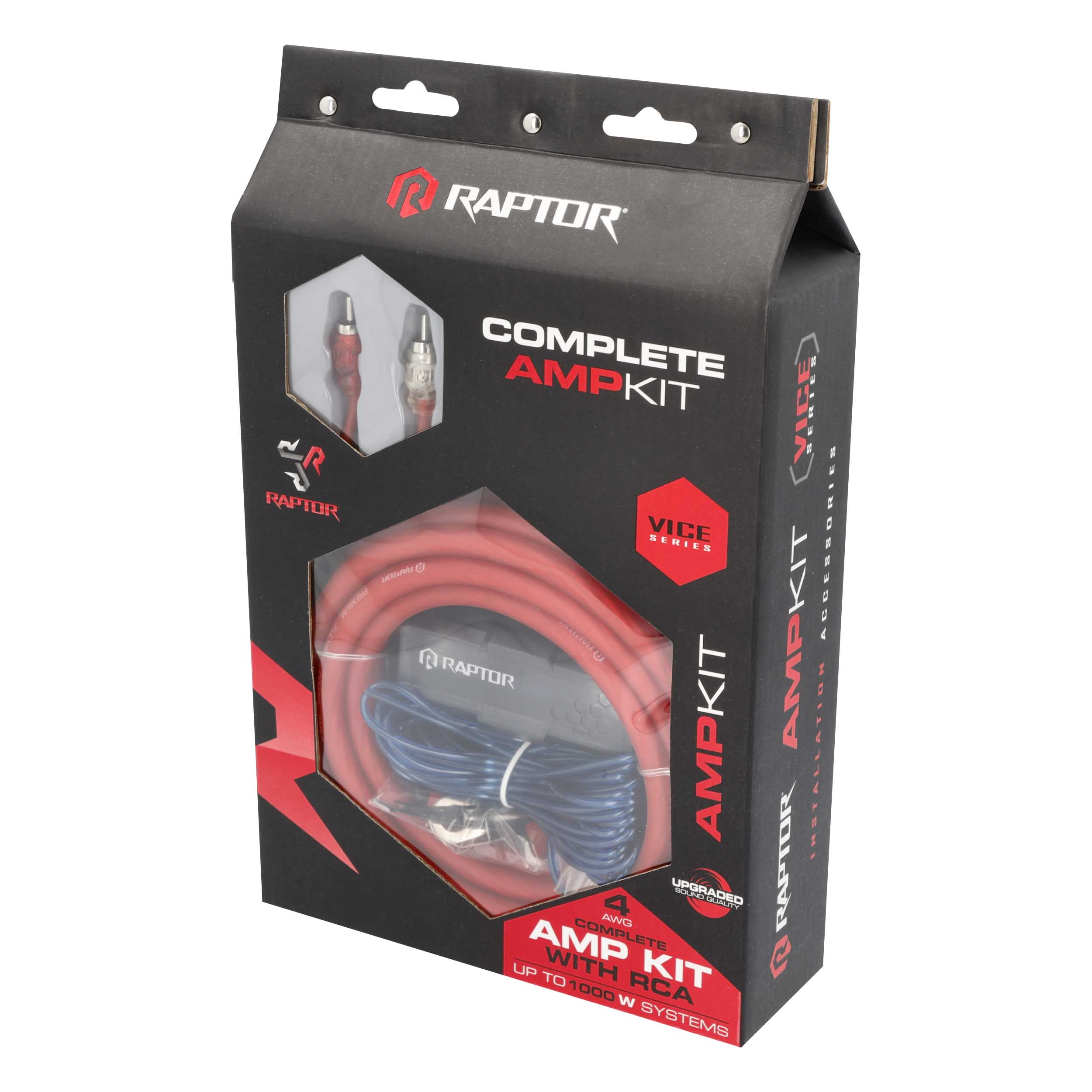 RAPTOR CCA 1000W 4 AWG Amp Kit with RCA Cable - Vice Series