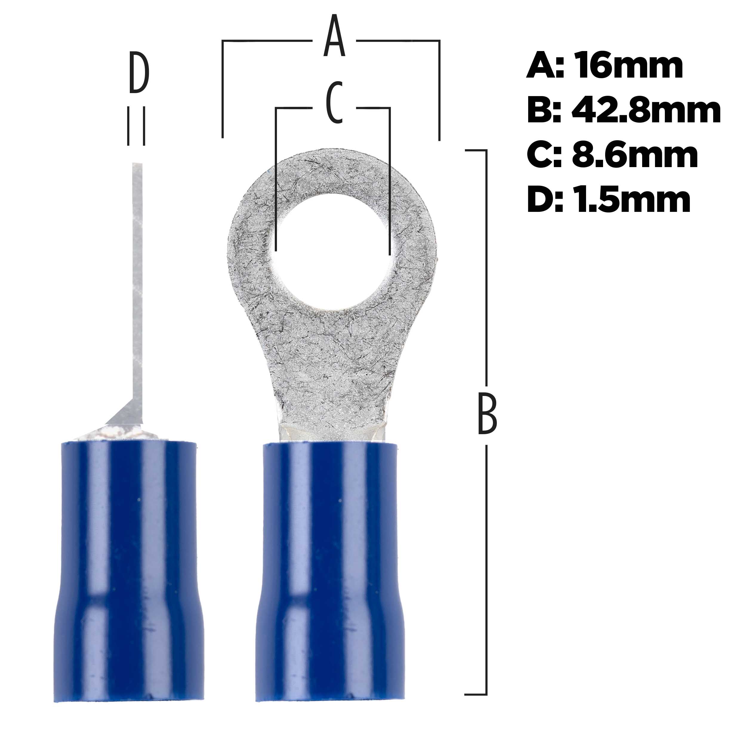 Blue Vinyl Ring Terminal 6 Gauge 5/16 inch - Package of 25
