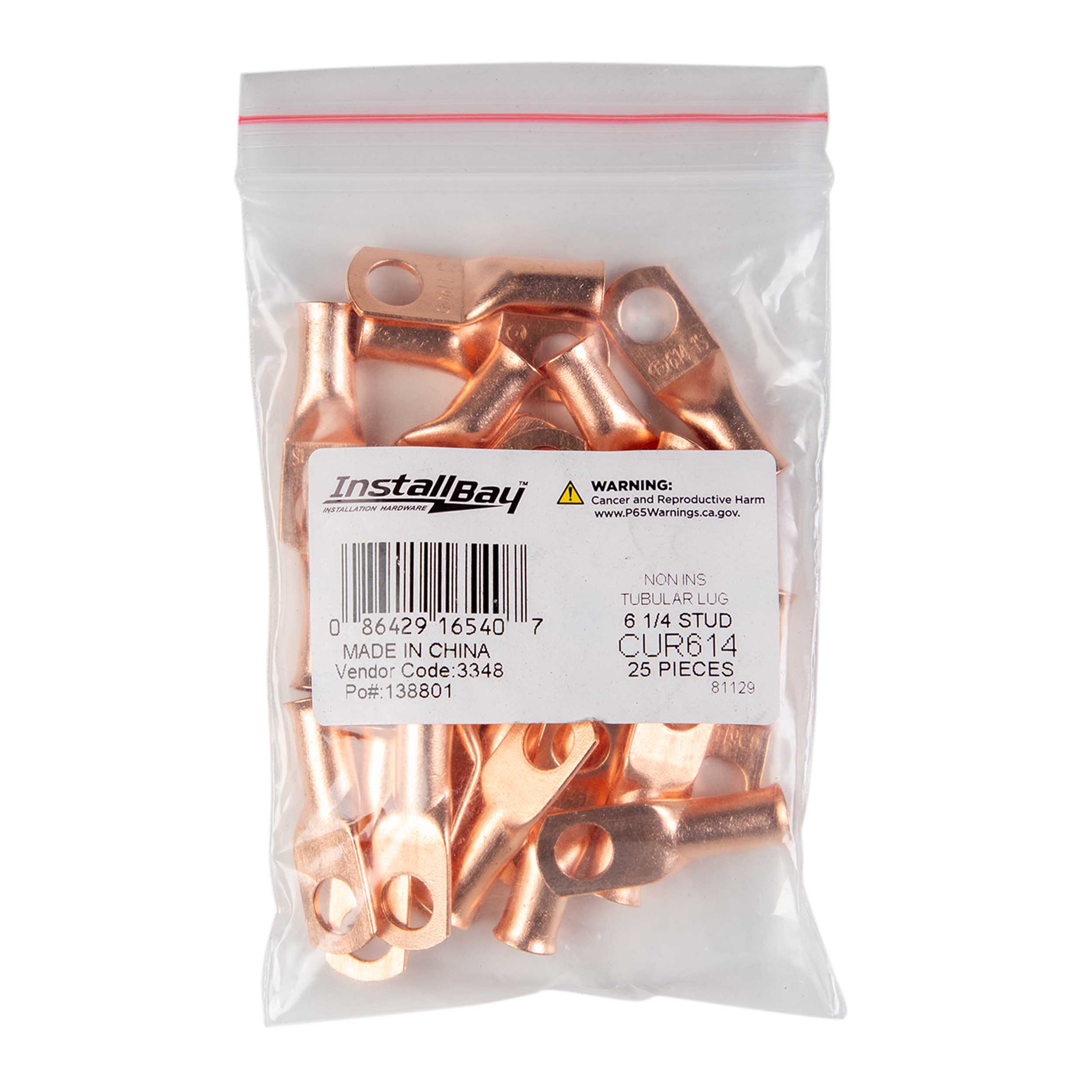 Copper Uninsulated Ring Terminal 6 Gauge 1/4 inch