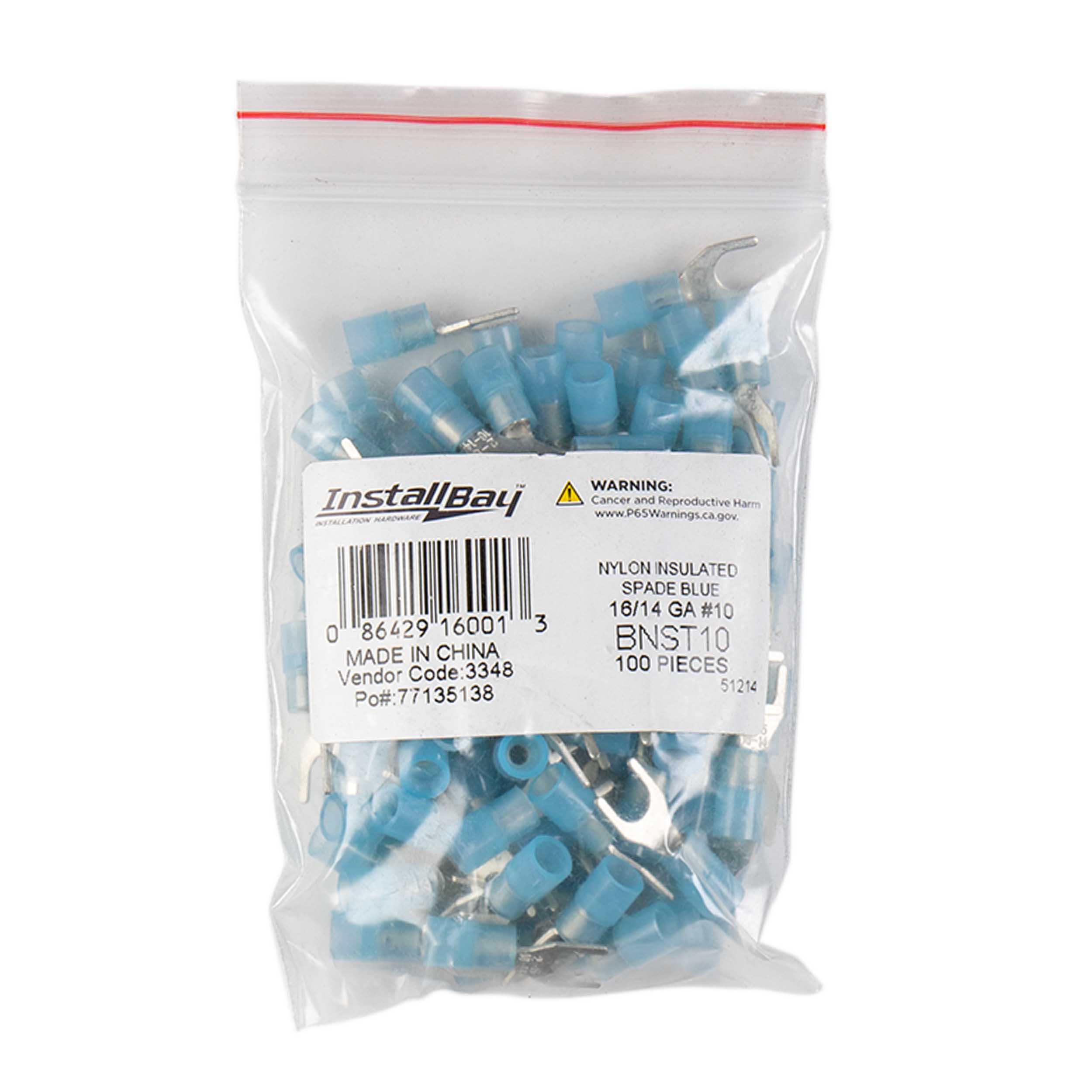 Blue Nylon Spade Terminals 16-14 Gauge #10 - Package of 100