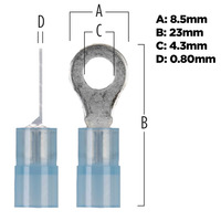 Blue Nylon Ring Terminal 16-14 Gauge #8 - Package of 100