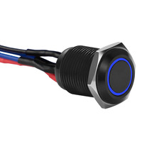 Black 12MM Round Illuminated Momentary Switches - Blue