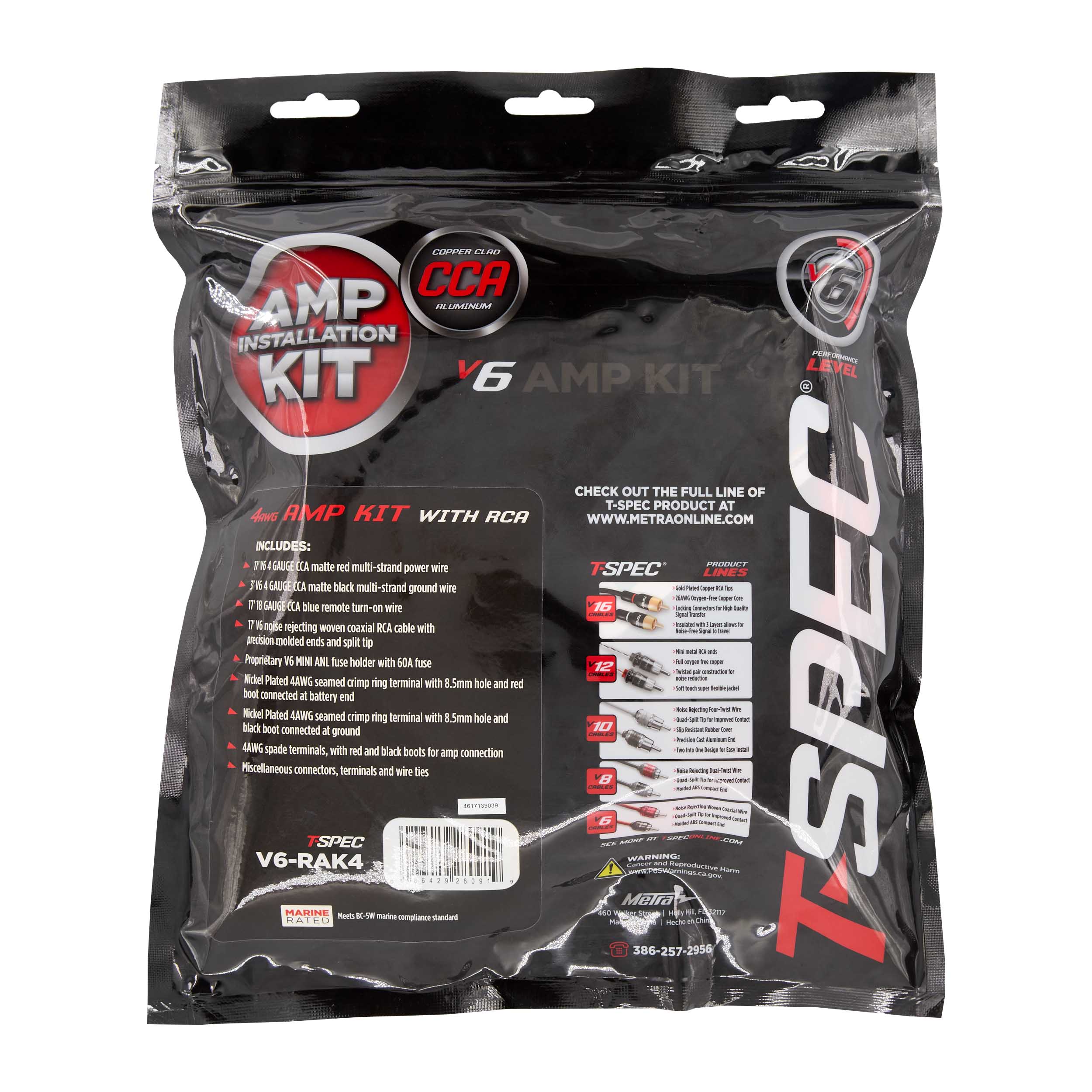 T-SPEC CCA 4 AWG 1000W AMP KIT WITH RCA - V6 SERIES