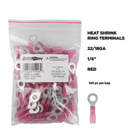 Heat Shrink Red Ring Terminal 22-18 Gauge 1/4 inch