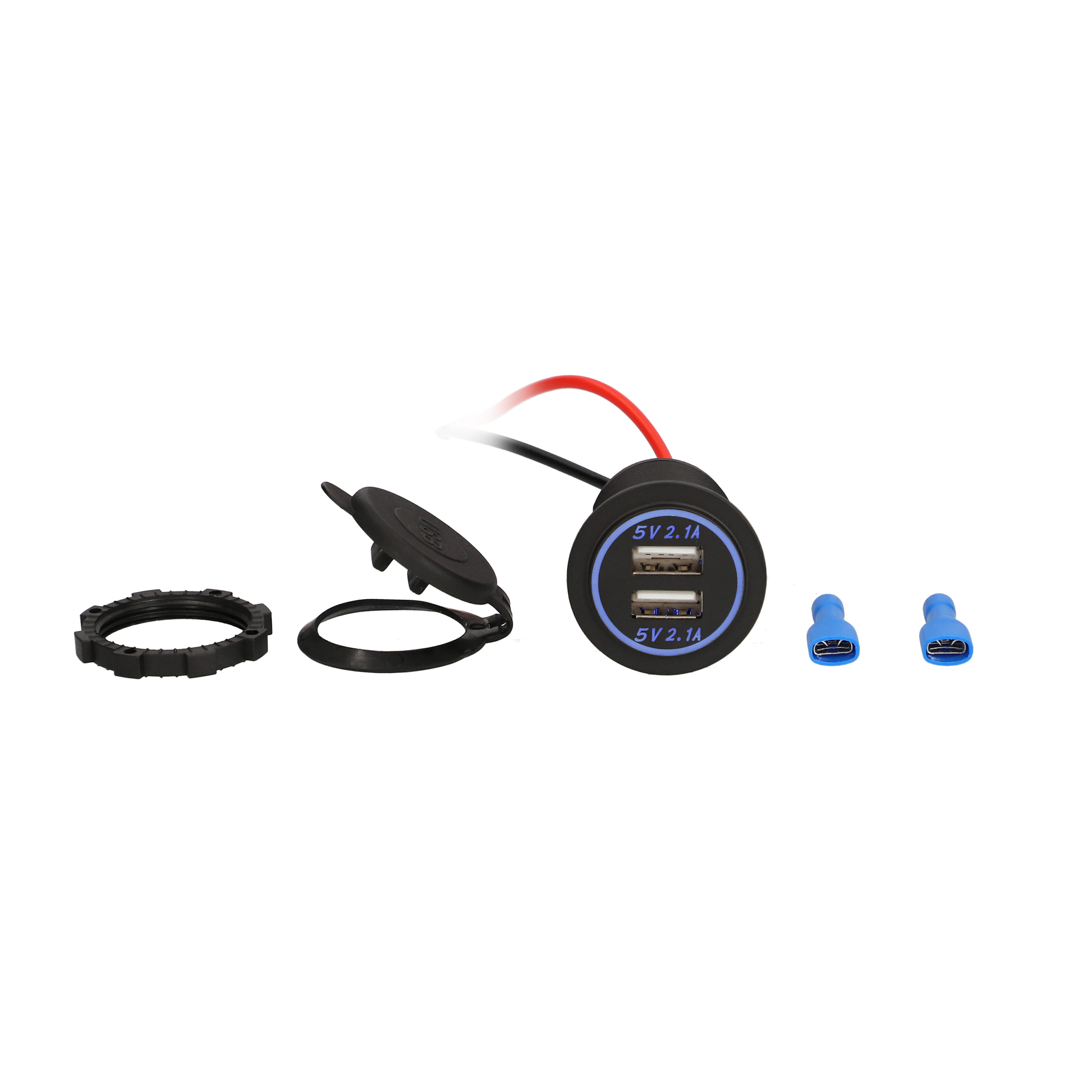 Dual USB Charger 4.2 Amp Flush Mount - Blue - Retail Pack