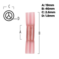 Heat Shrink Red Butt Connector 8 Gauge - Package of 25