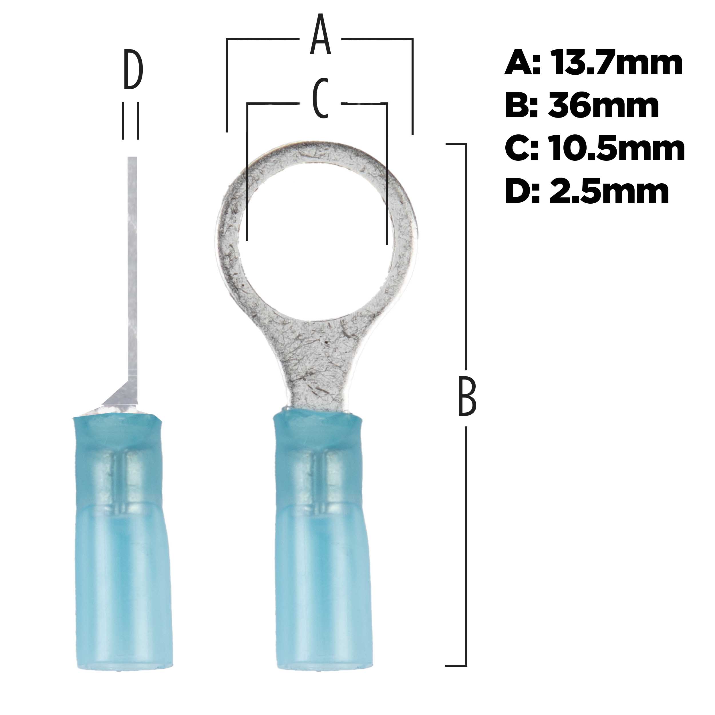 Heat Shrink Blue Ring Terminal 16-14 Gauge 3/8 inch