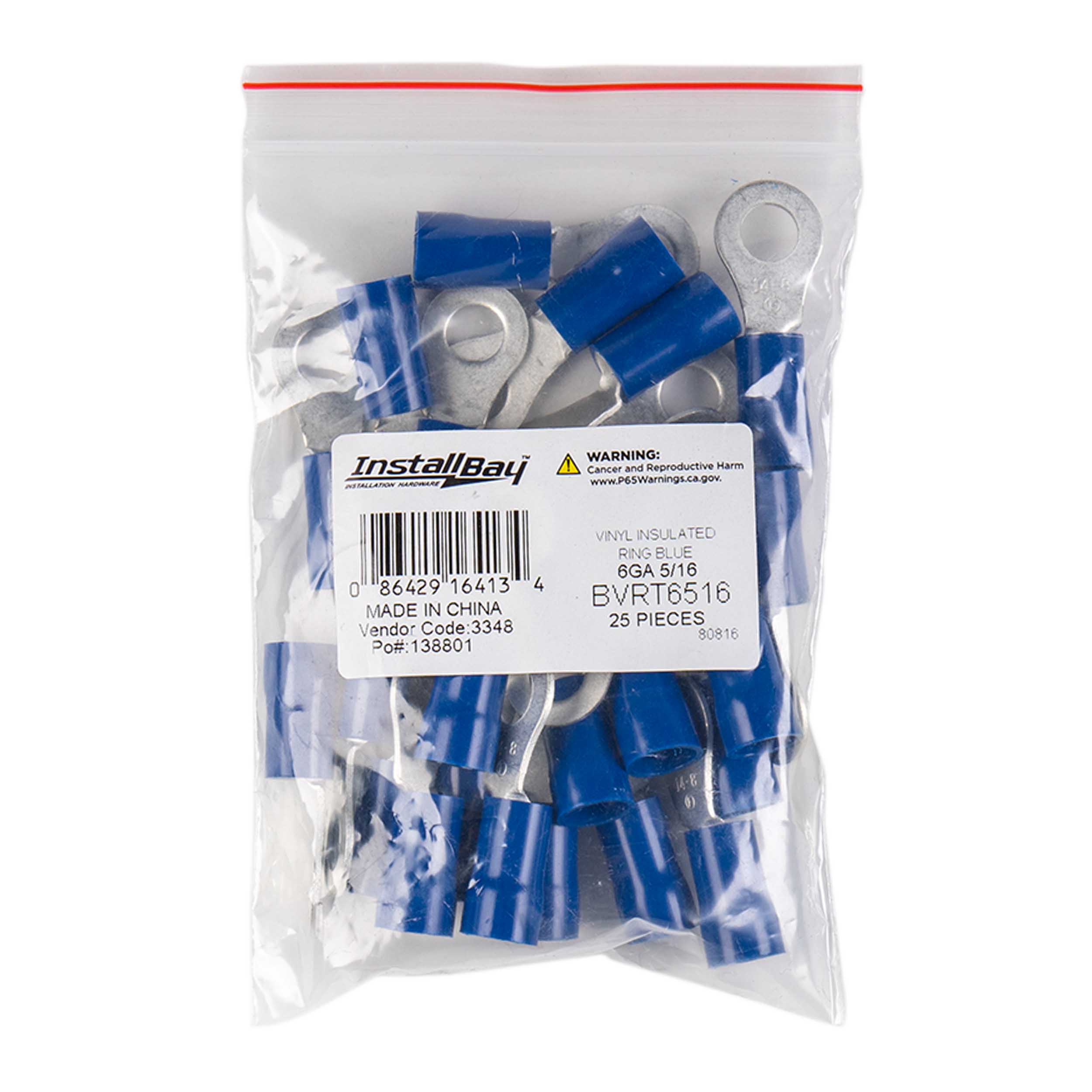 Blue Vinyl Ring Terminal 6 Gauge 5/16 inch - Package of 25