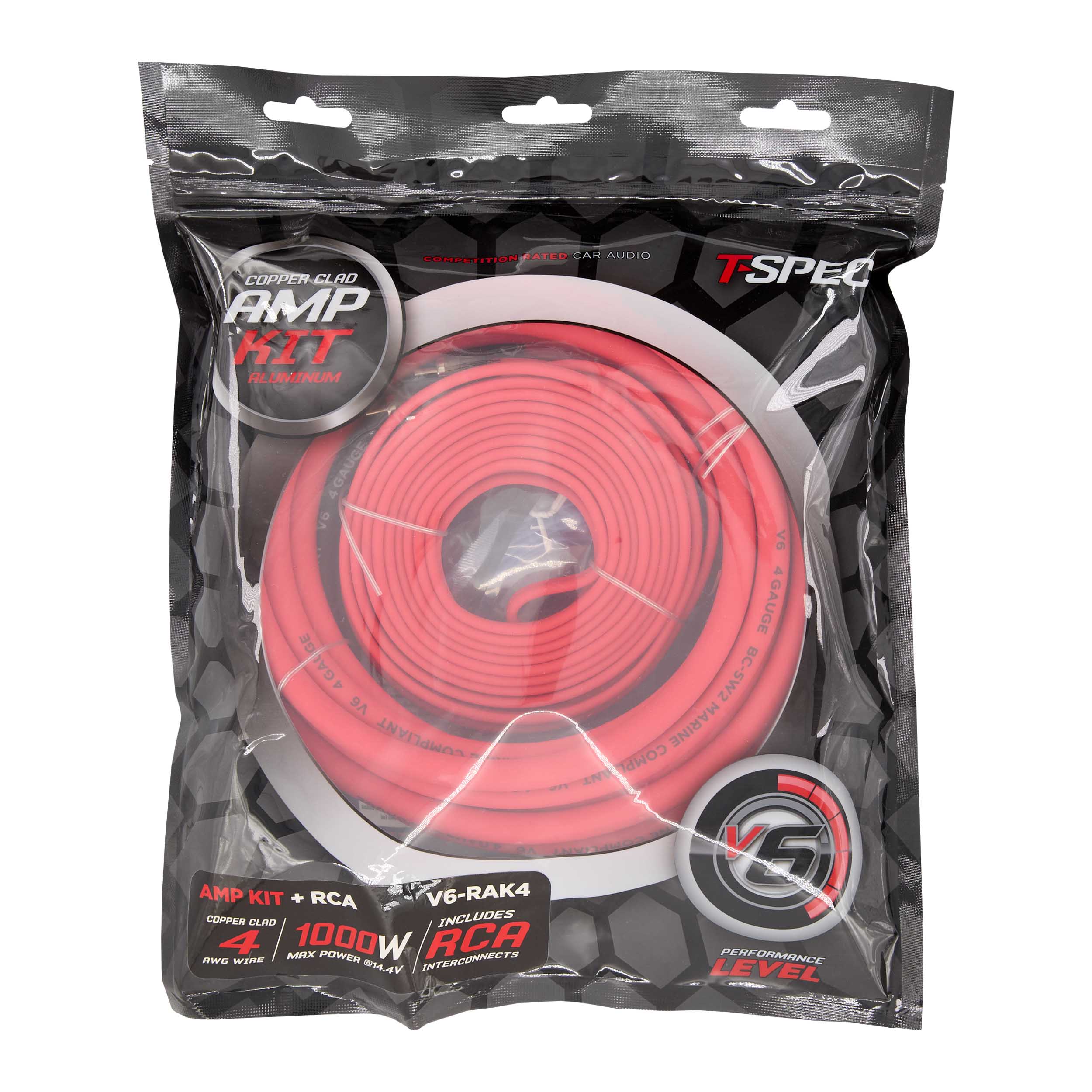 T-SPEC CCA 4 AWG 1000W AMP KIT WITH RCA - V6 SERIES