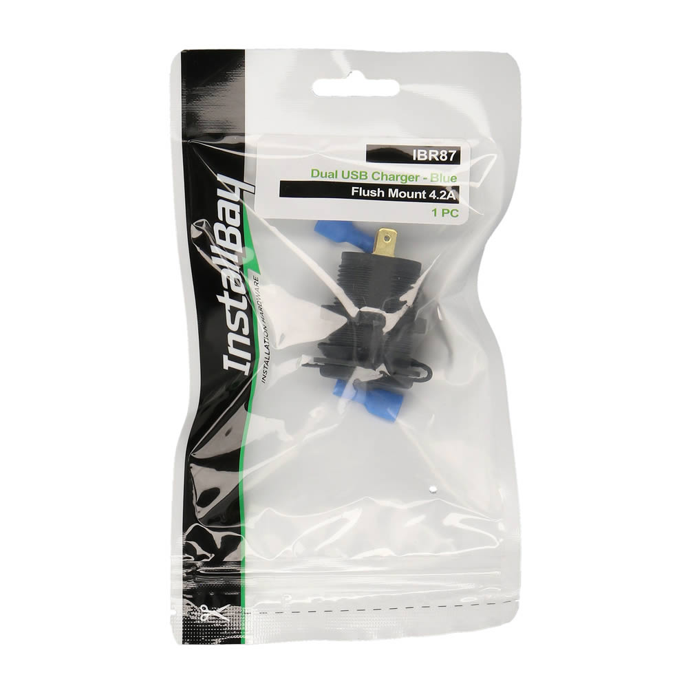 Dual USB Charger 4.2 Amp Flush Mount - Blue - Retail Pack