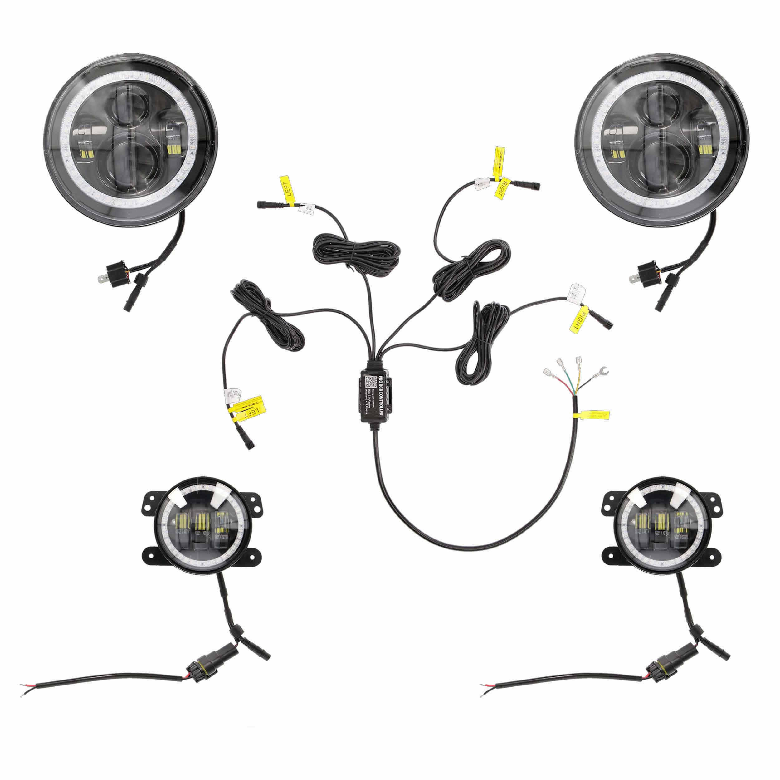 Chasing Halo LED 7" Headlights & 4" Fog Lights w/Controller