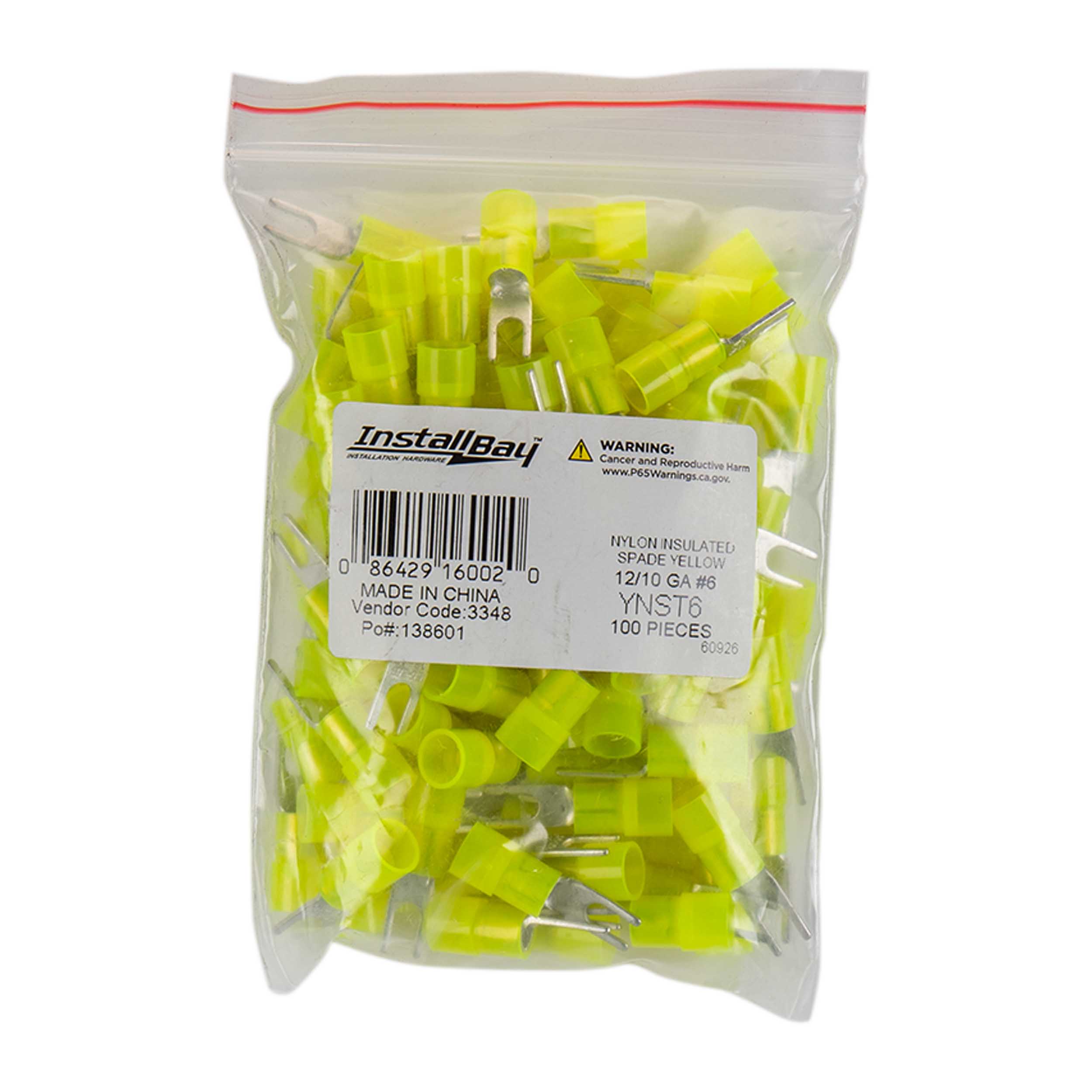 Yellow Nylon Spade Terminal 12-10 Gauge #6 - Package of 100