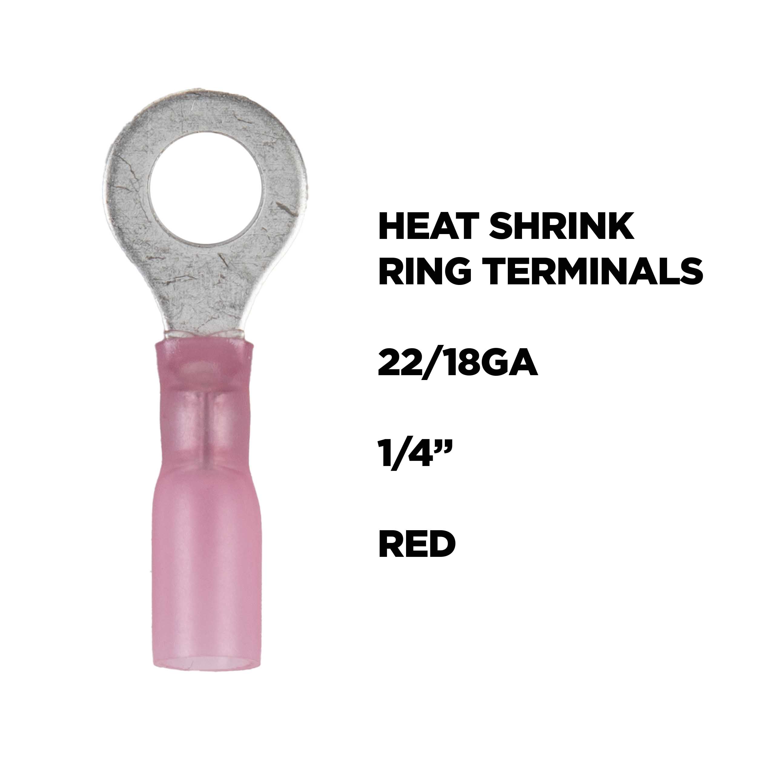 Heat Shrink Red Ring Terminal 22-18 Gauge 1/4 inch