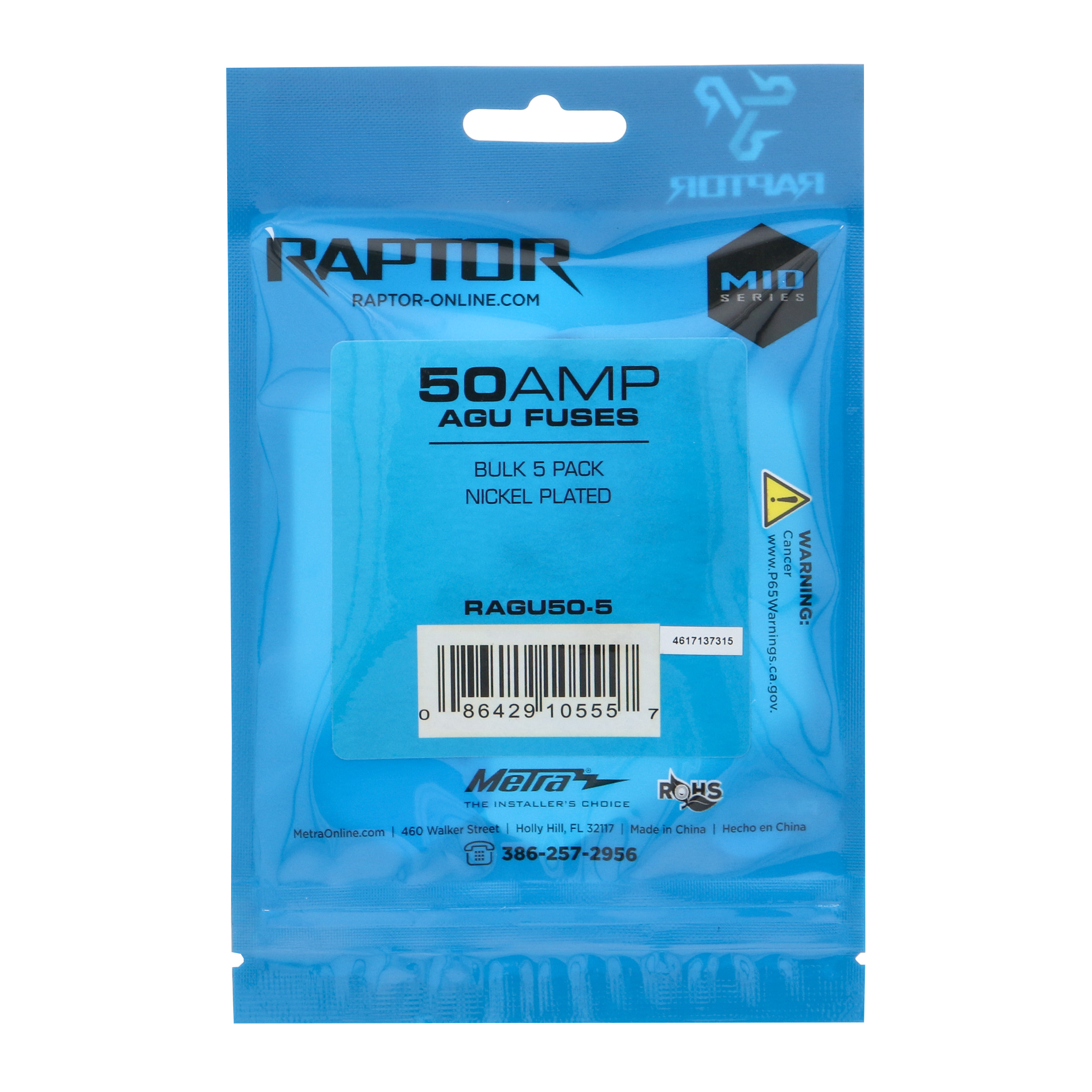 50 AMP AGU Fuses Nickel Plated - MID SERIES - 5 PK