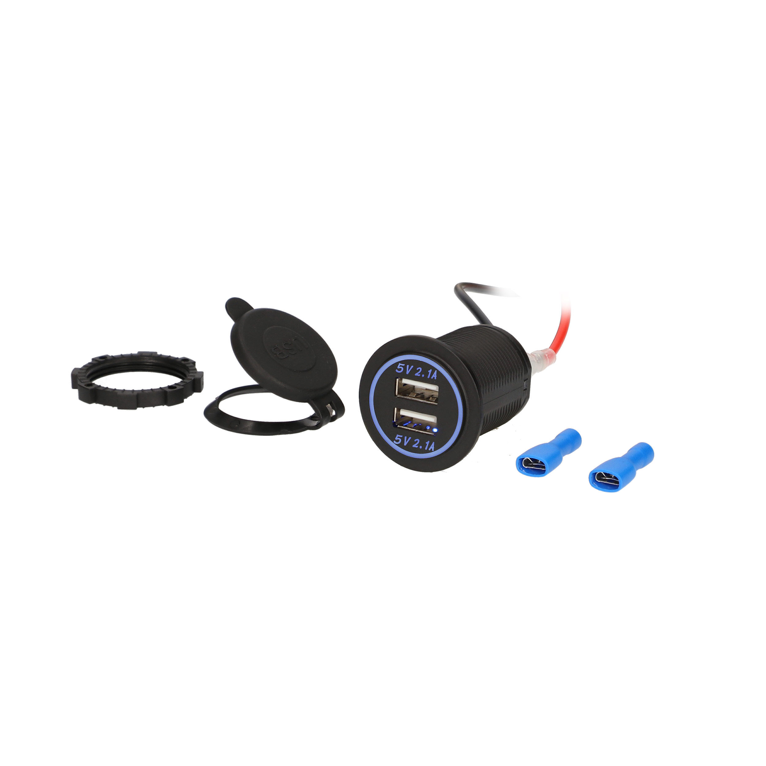 Dual USB Charger 4.2 Amp Flush Mount - Blue - Retail Pack