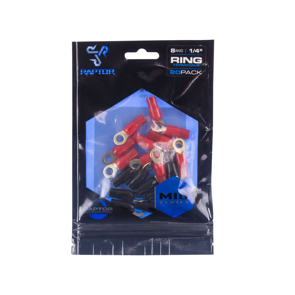 8 AWG 1/4in Gold Ring Terminals - MID SERIES - 20 PK