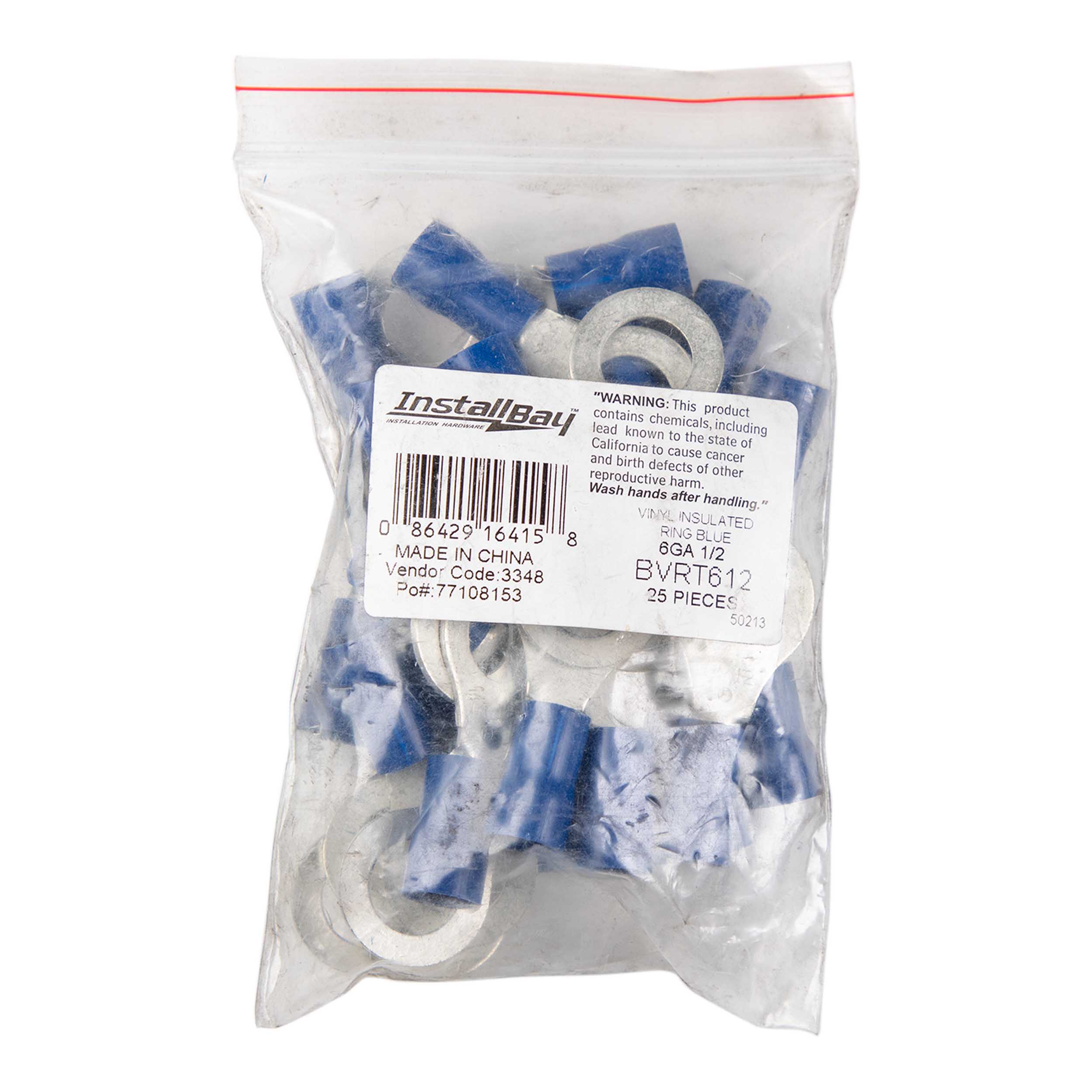 Blue Vinyl Ring Terminal 6 Gauge 1/2 inch - Package of 25