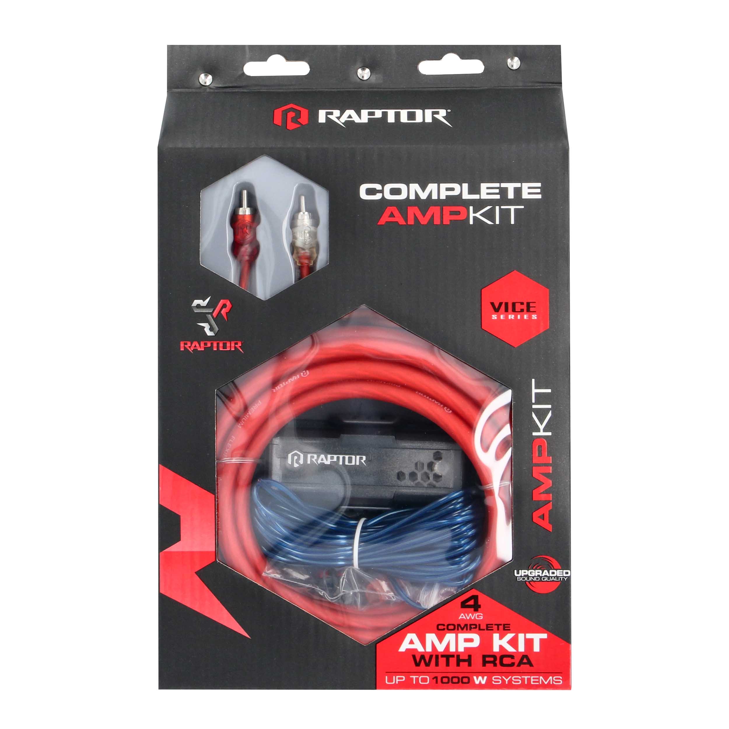 RAPTOR CCA 1000W 4 AWG Amp Kit with RCA Cable - Vice Series