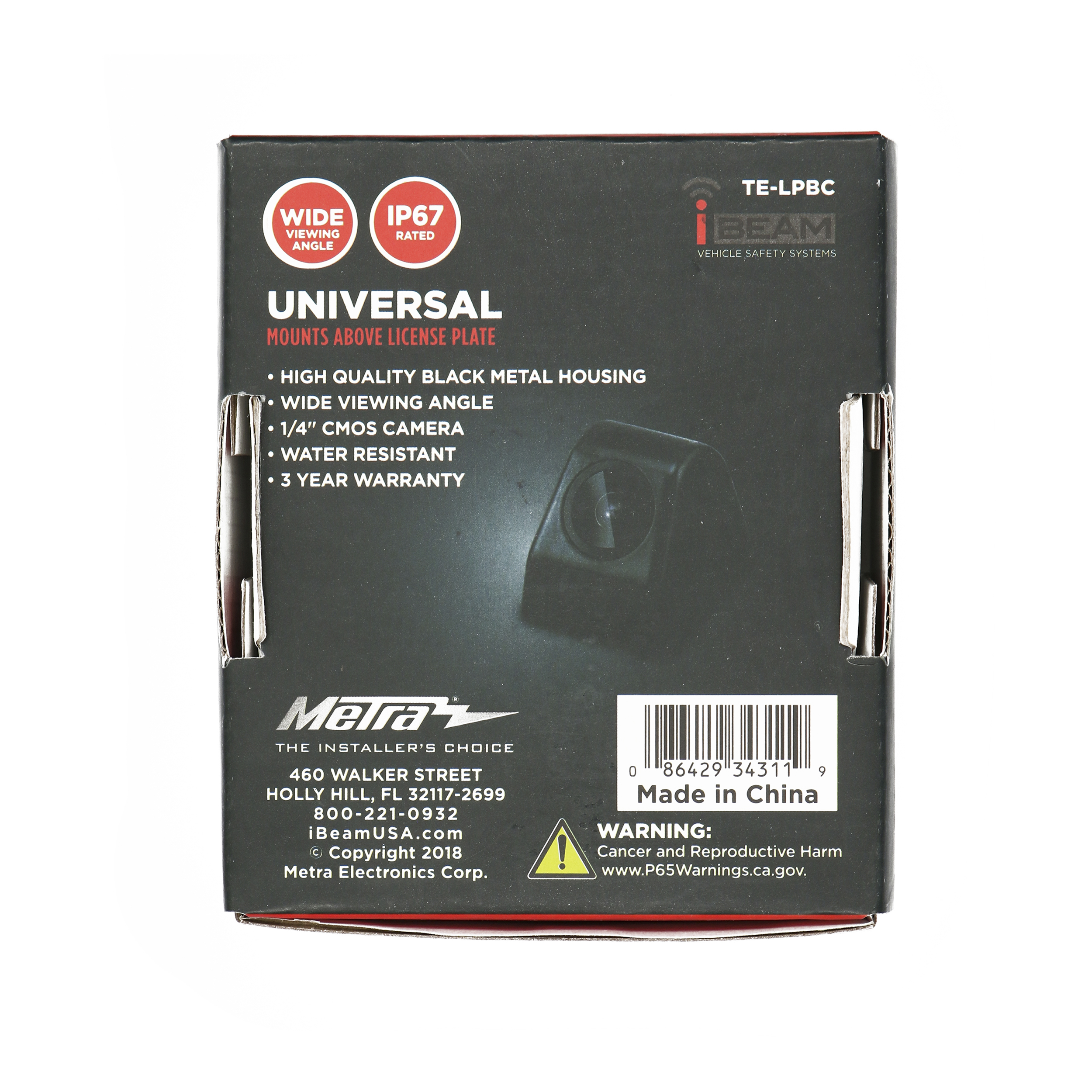 Above License Plate Backup Camera with Black Metal Housing