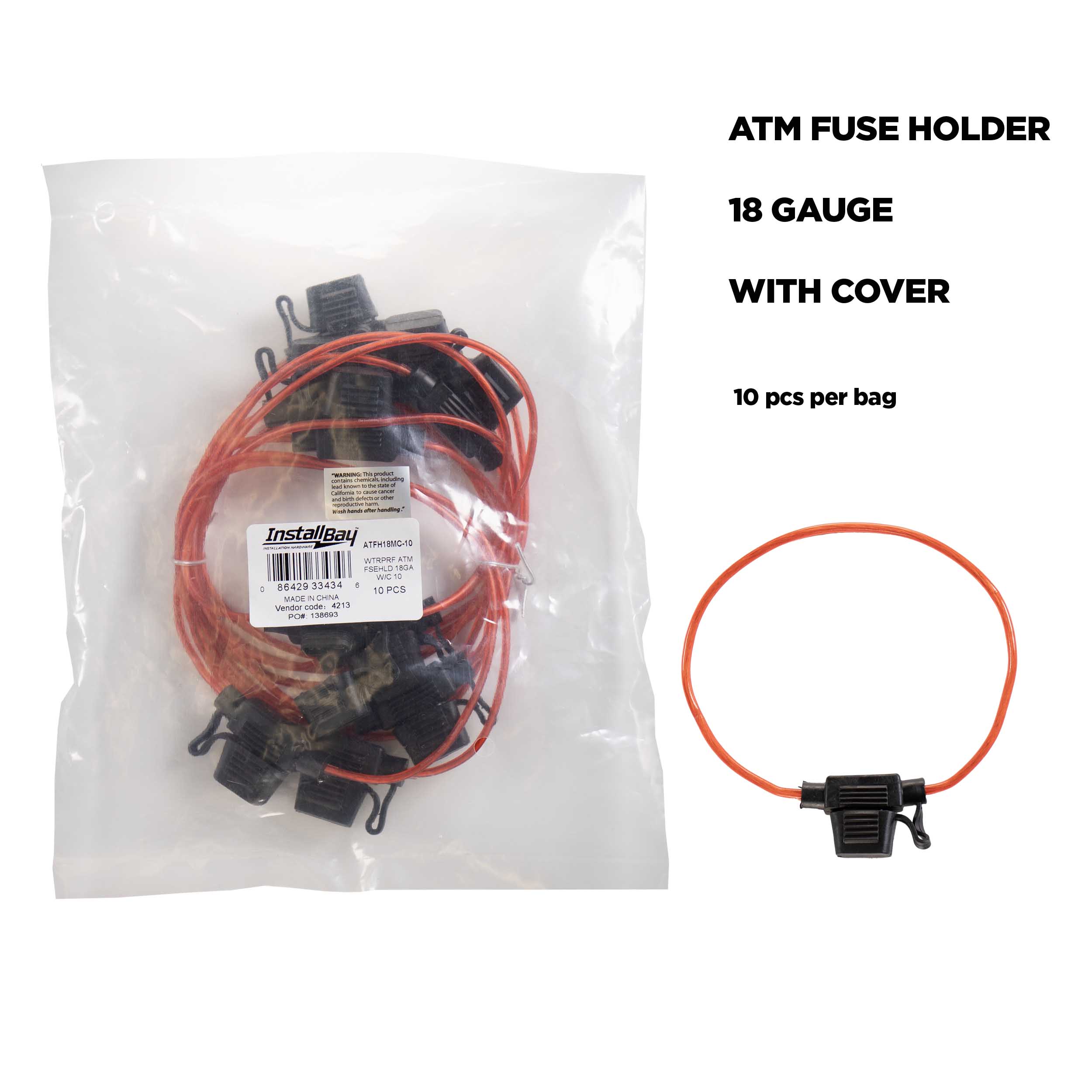 ATM Water Resistant 18 GA Fuse Holder W/Cap - 10 pack