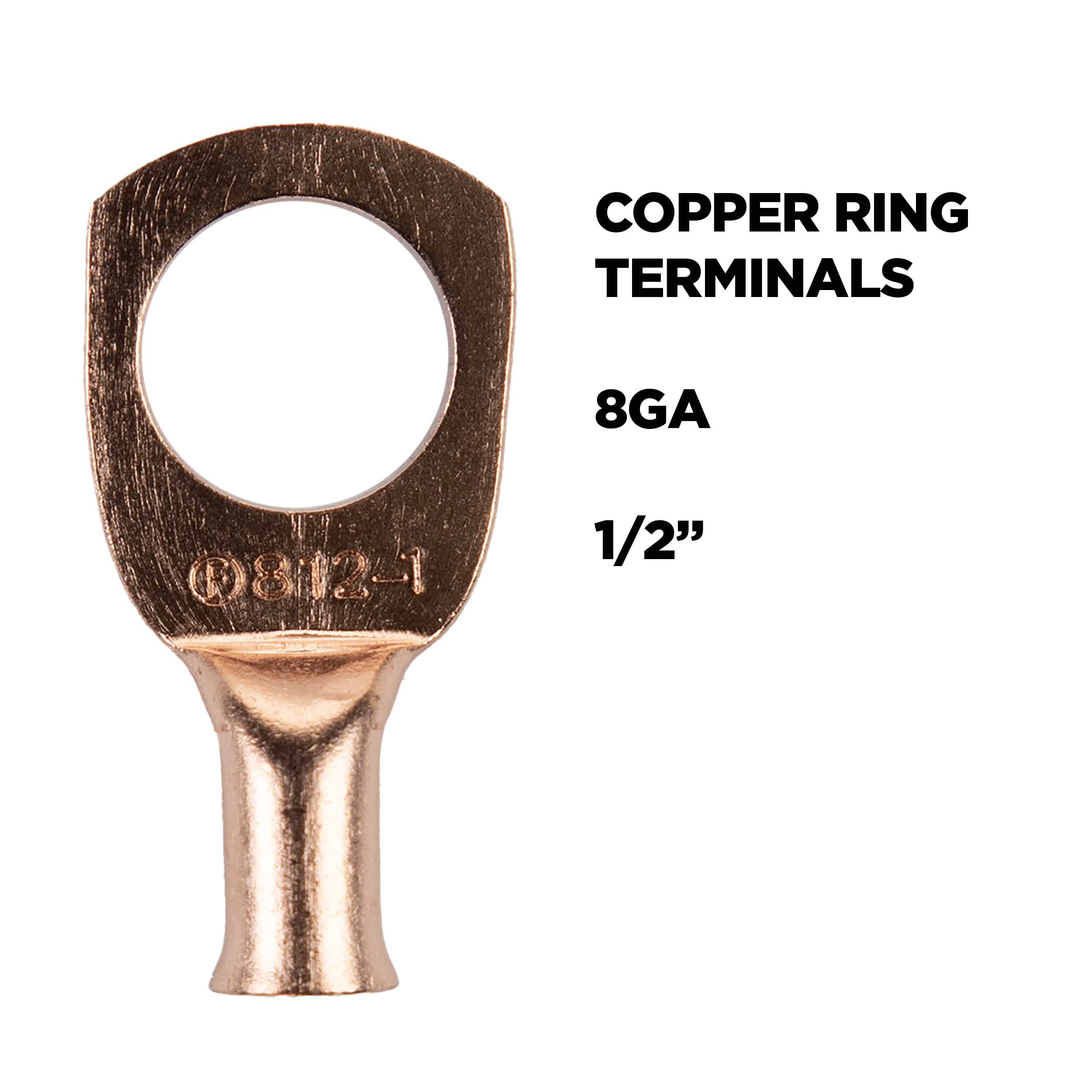 Copper Uninsulated Ring Terminal 8 Gauge 1/2 inch