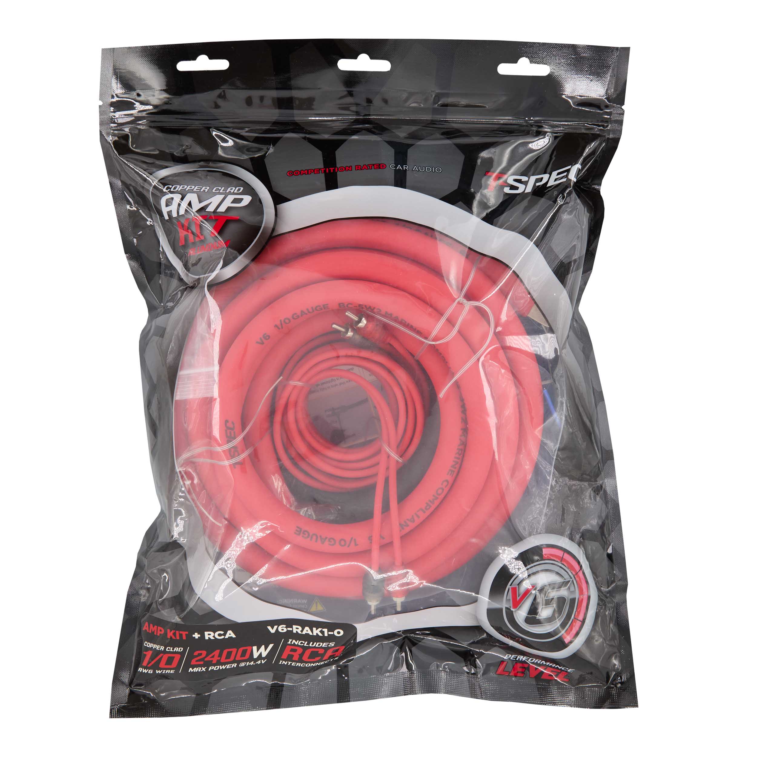T-SPEC CCA 1/0 AWG 2400W AMP KIT WITH RCA - V6 SERIES