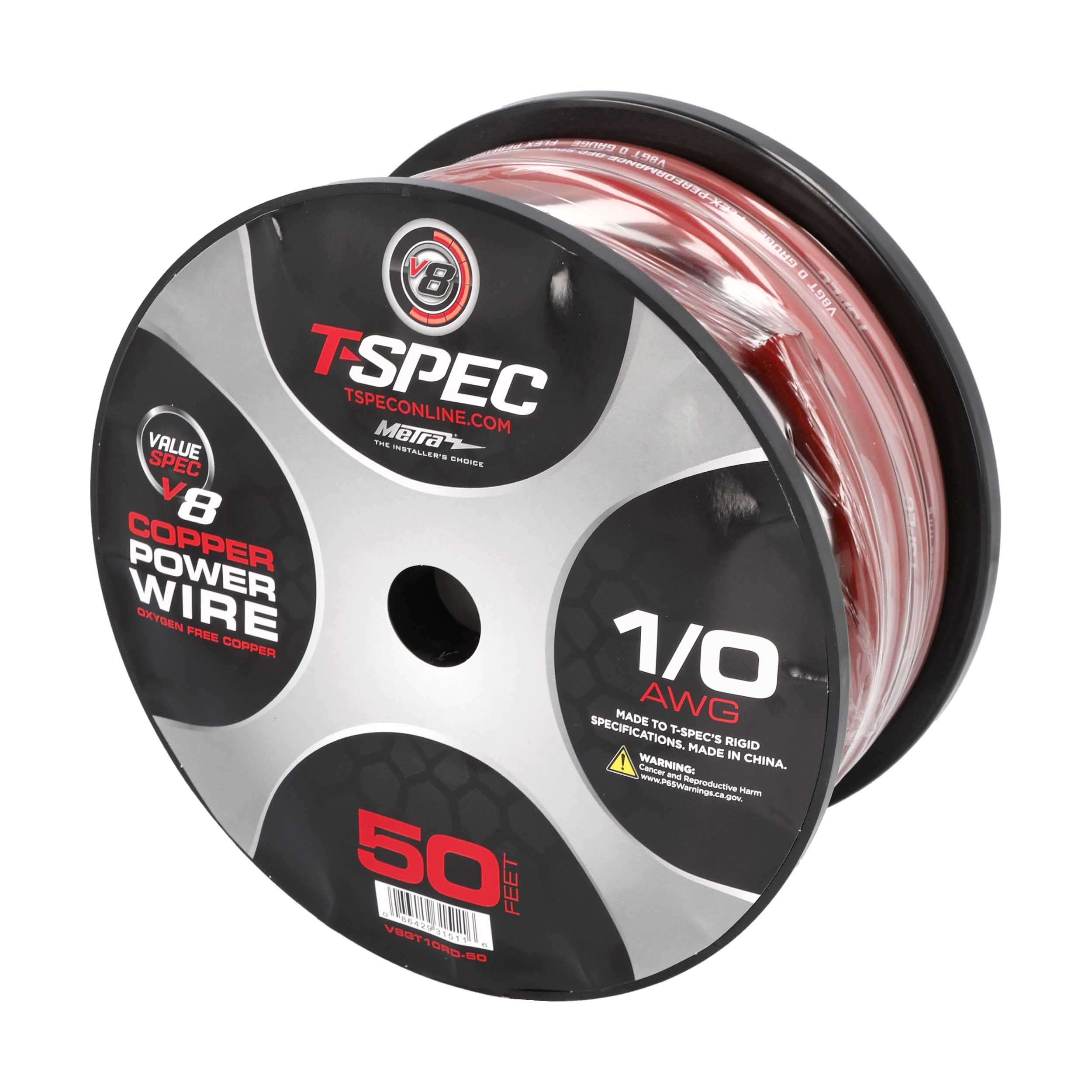 V8GT Series 1/0 AWG OFC Power Wire | 50 ft. | Red