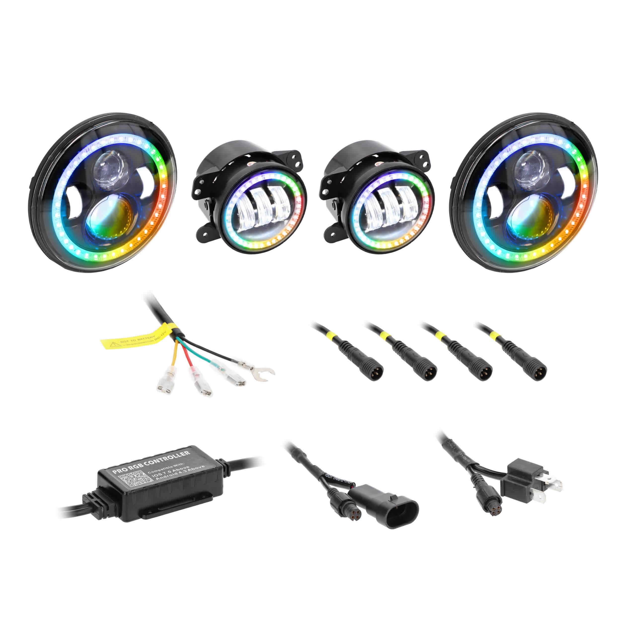 7" Chasing Halo LED Headlight & 4" Fog Light Kit with Controller