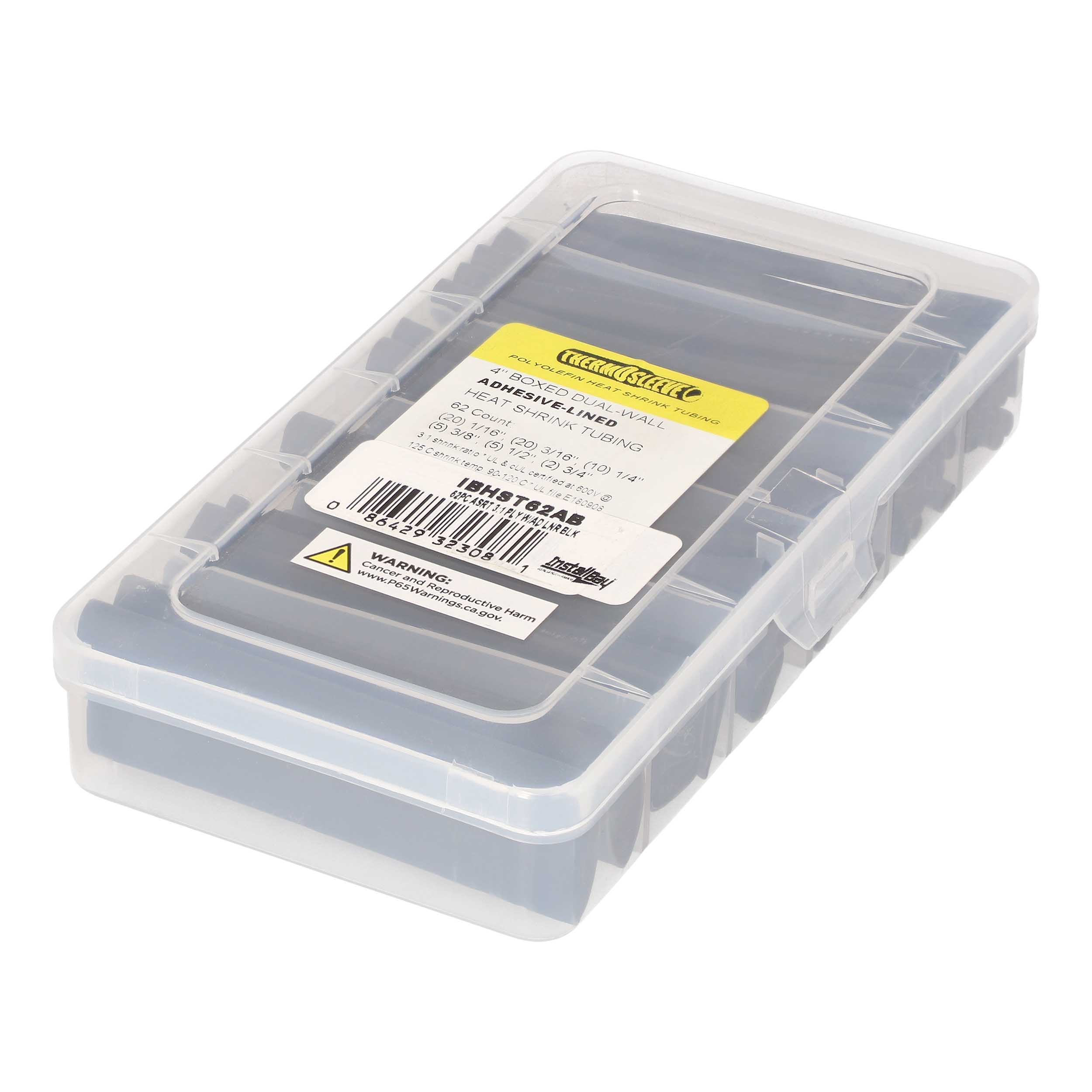 62 Pc Dual Wall Heat Shrink Tubing Kit - 4in Assorted 3:1 Bl