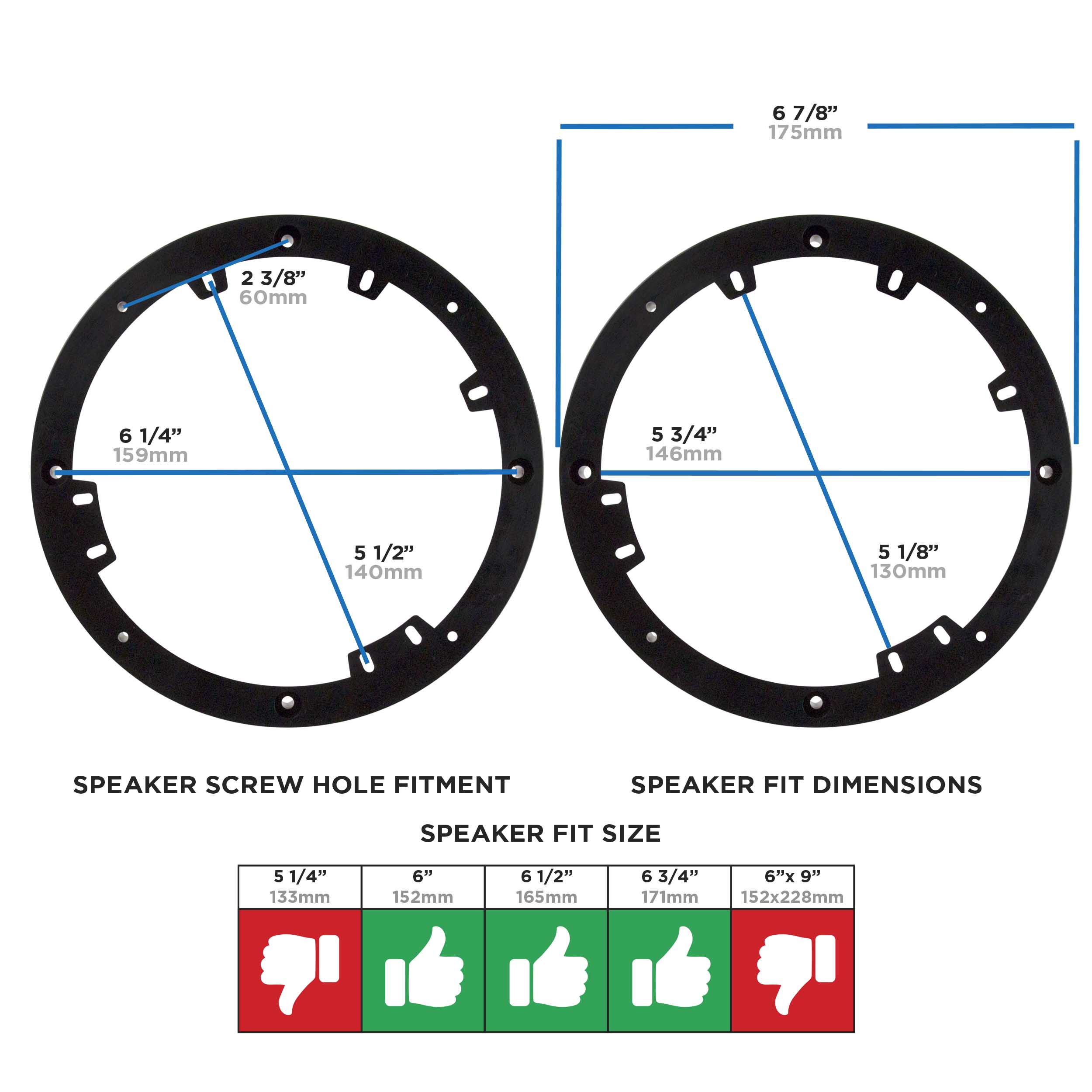 peaker Spacer - Universal 1/2" for 6.5" to 6.75" Speakers