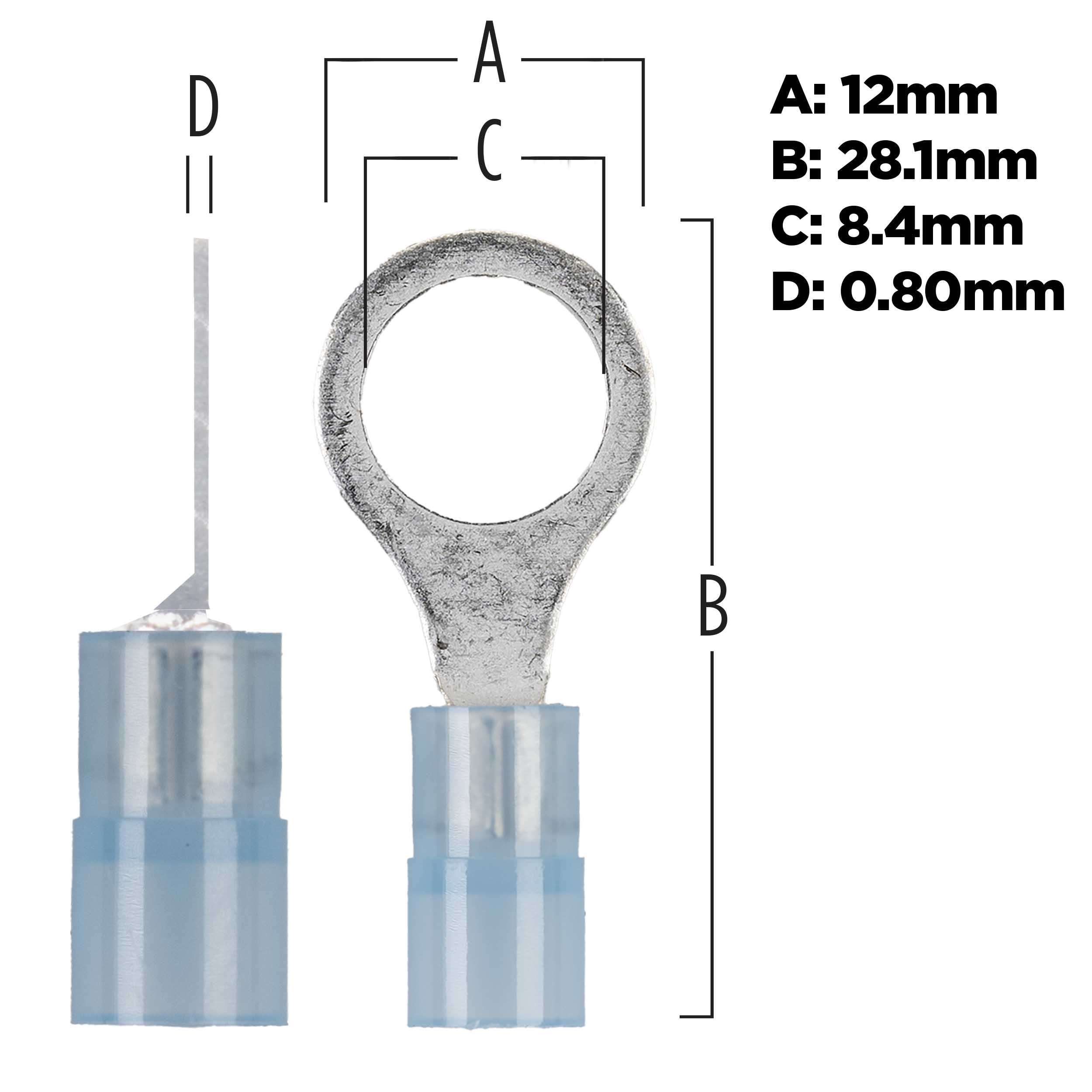 Blue Nylon Ring Terminal 16-14 Gauge 5/16 in - Pack of 100