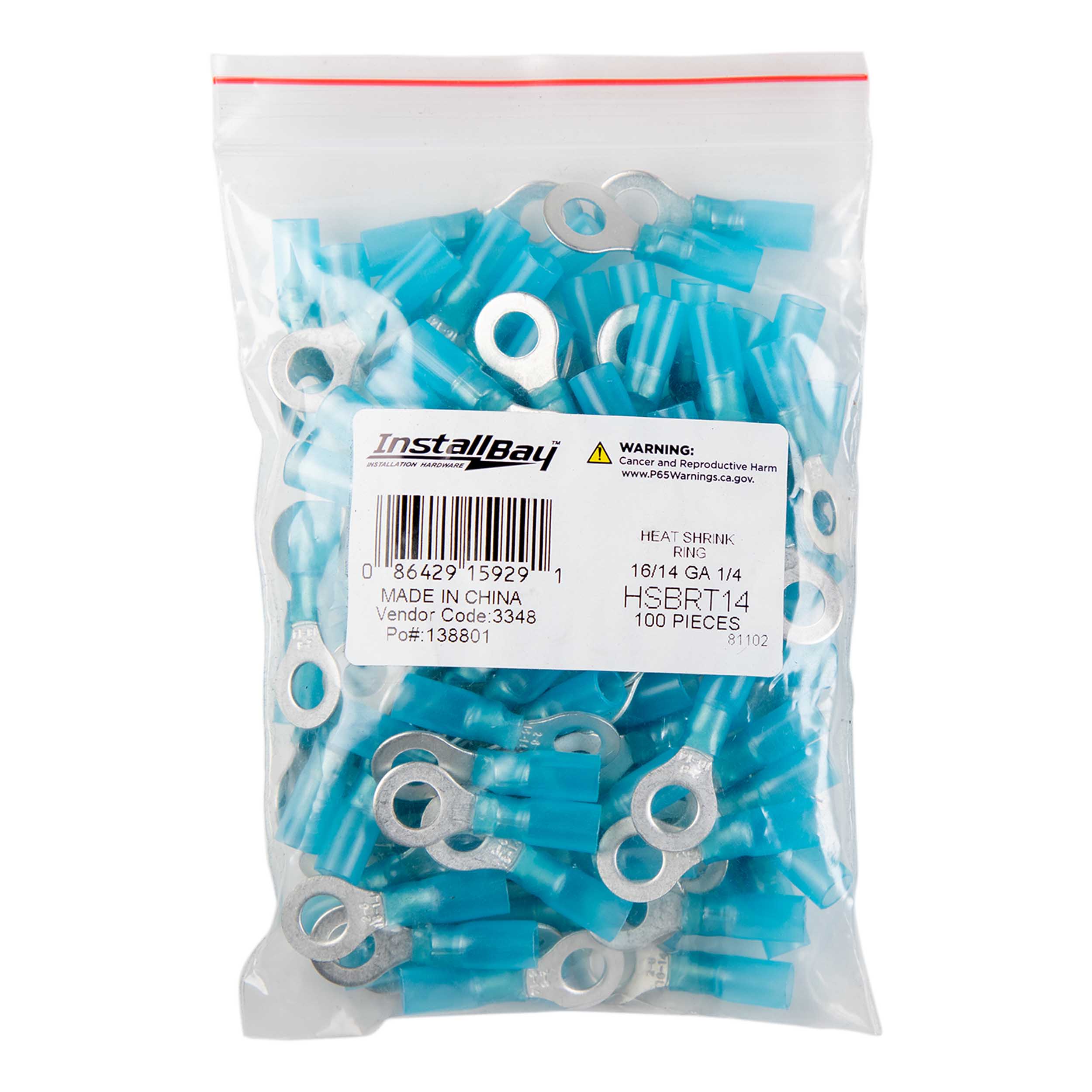 Heat Shrink Blue Ring Terminal 16-14 Gauge 1/4 inch