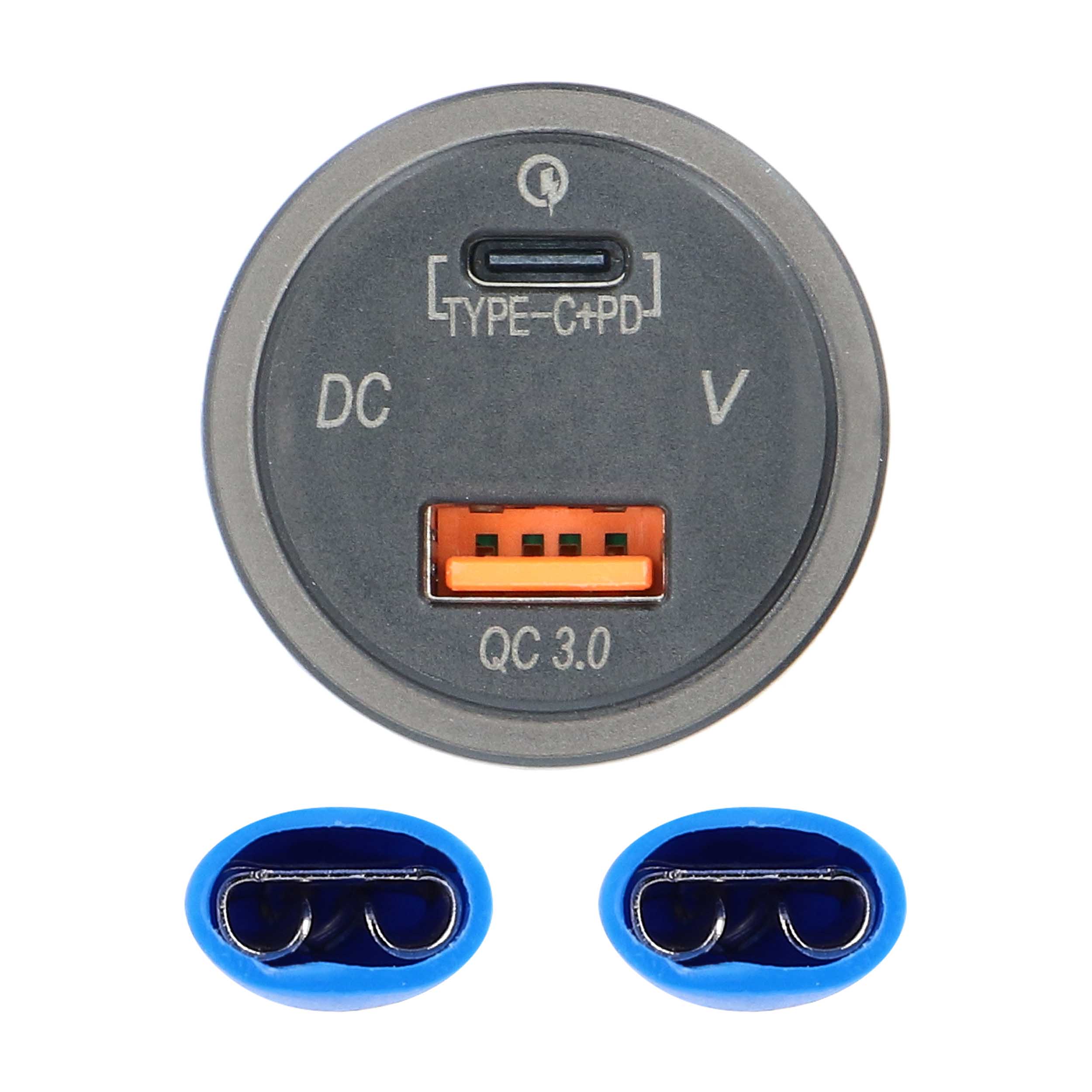 Type C + USB 3.0 4X Charge + Voltmeter Flush Mount - Retail