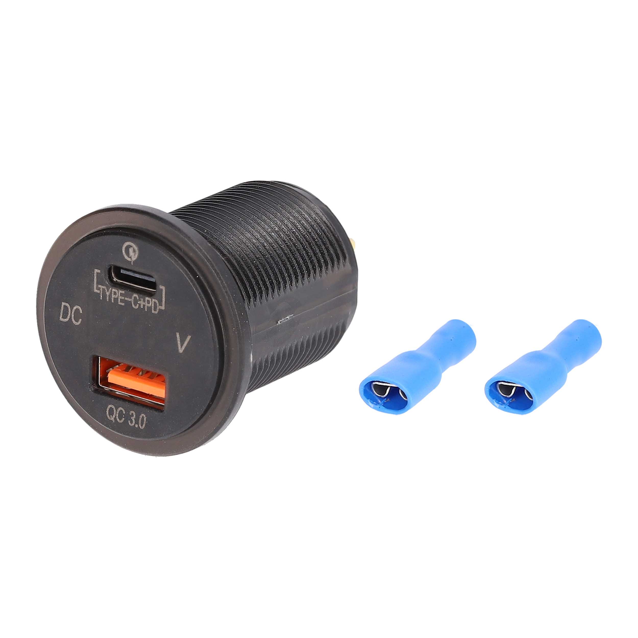Type C + USB 3.0 4X Charge + Voltmeter Flush Mount - Retail