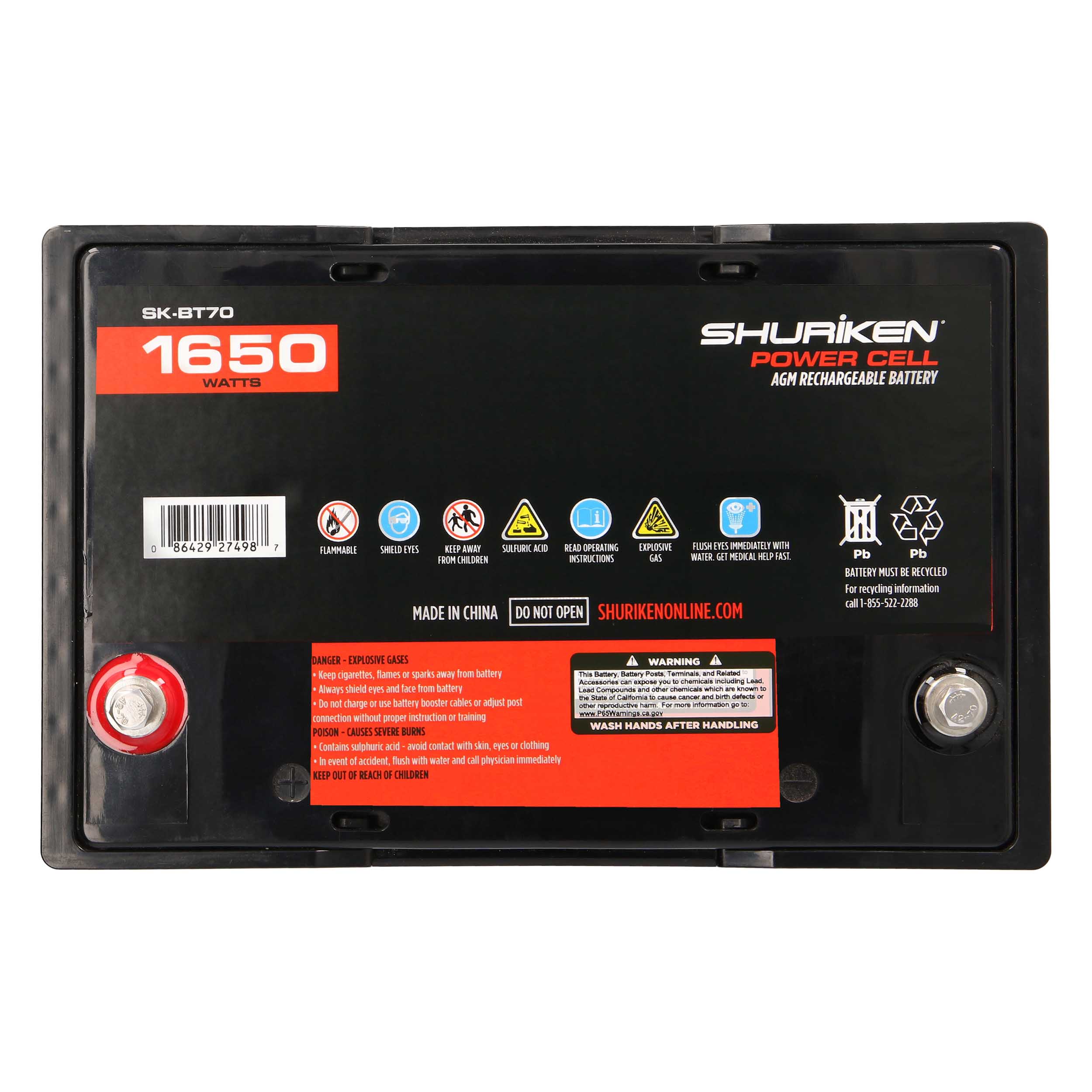 1650W 70AMP Hours Full Size AGM 12V Battery