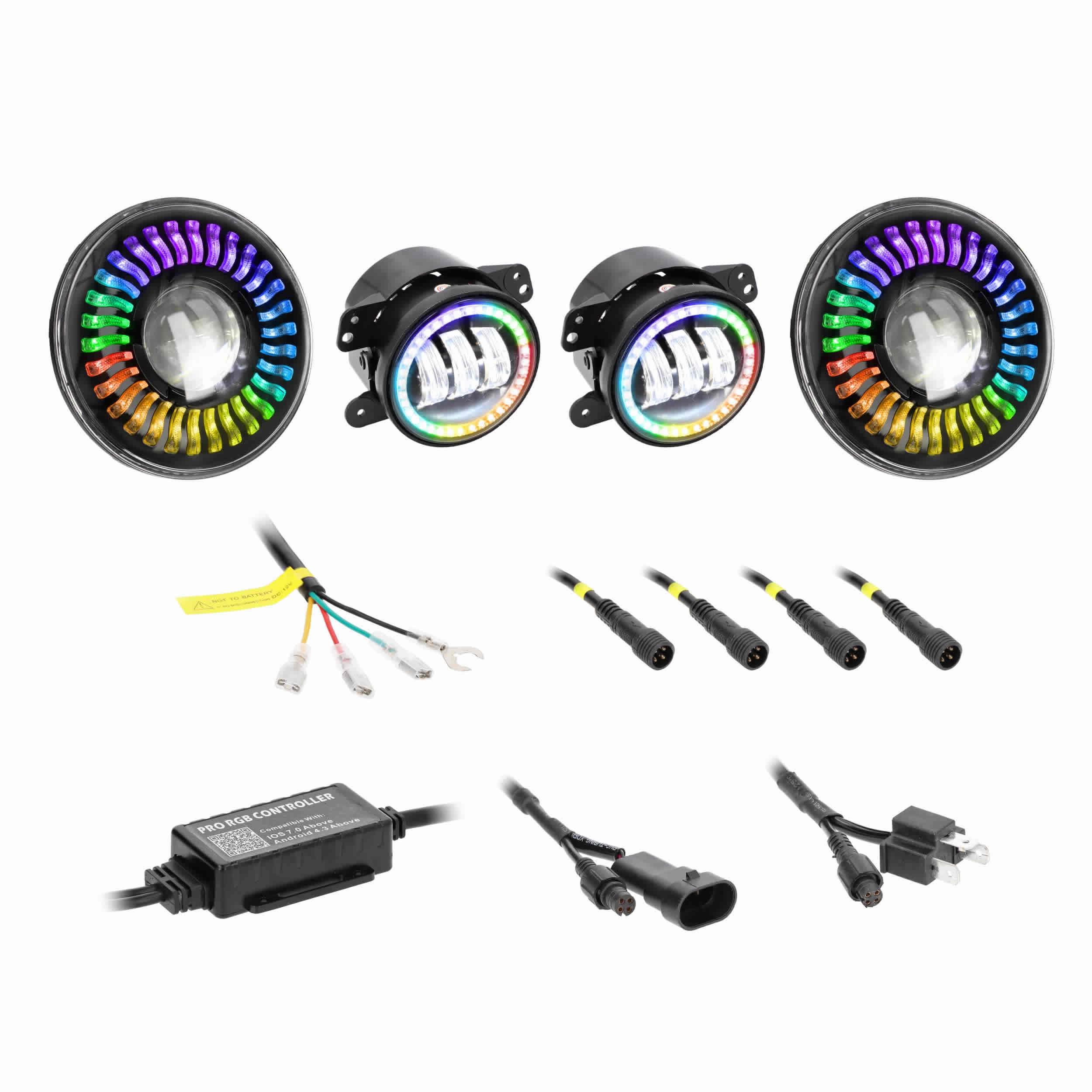 7" Chasing Projector LED Headlight & 4" Fog Light Kit with Controller