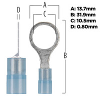 Blue Nylon Ring Terminals 16-14 GA 3/8 inch - Package of 100