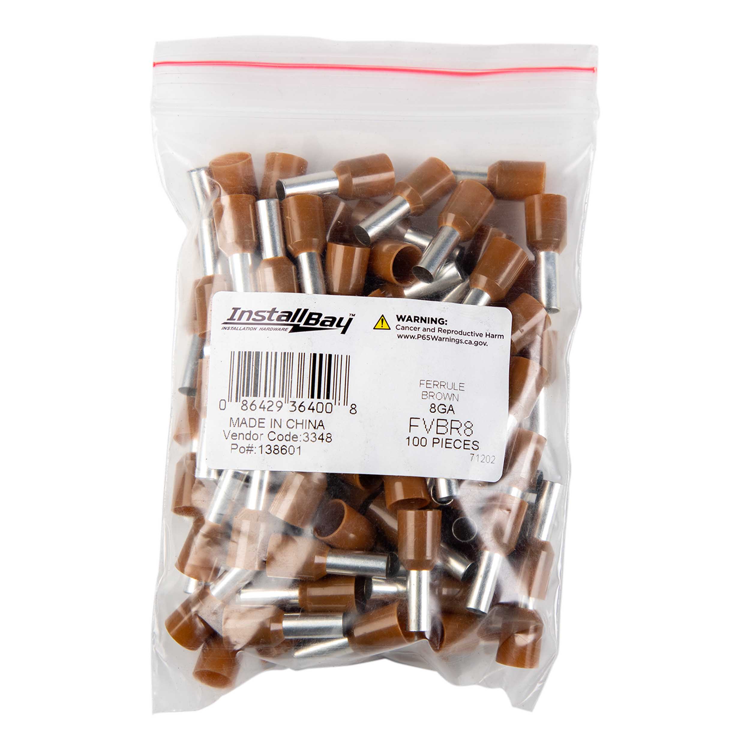 Brown 8 GA Ferrules - Package of 100