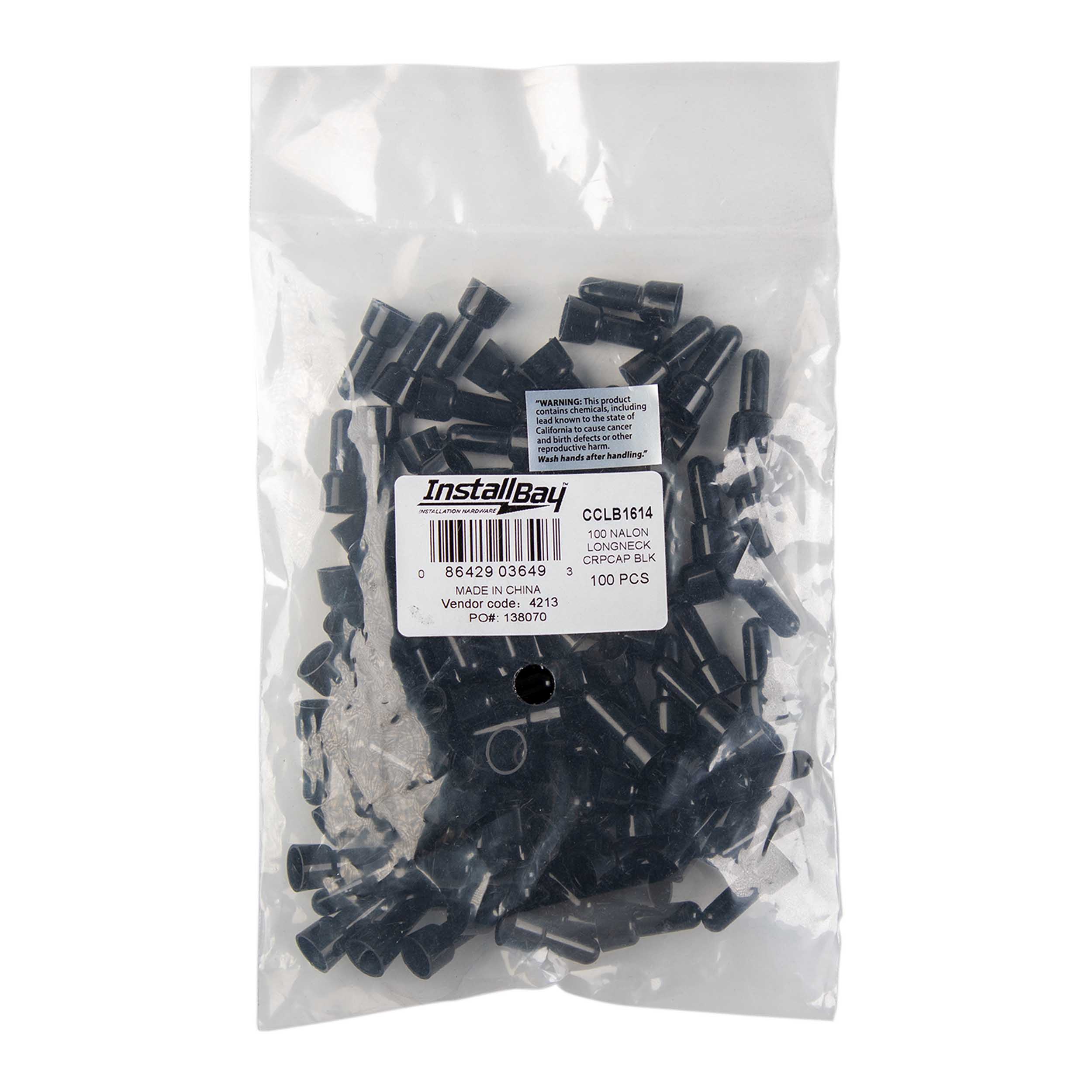 Crimp Cap Long Neck Black Nylon 16-14 Gauge - Package of 100