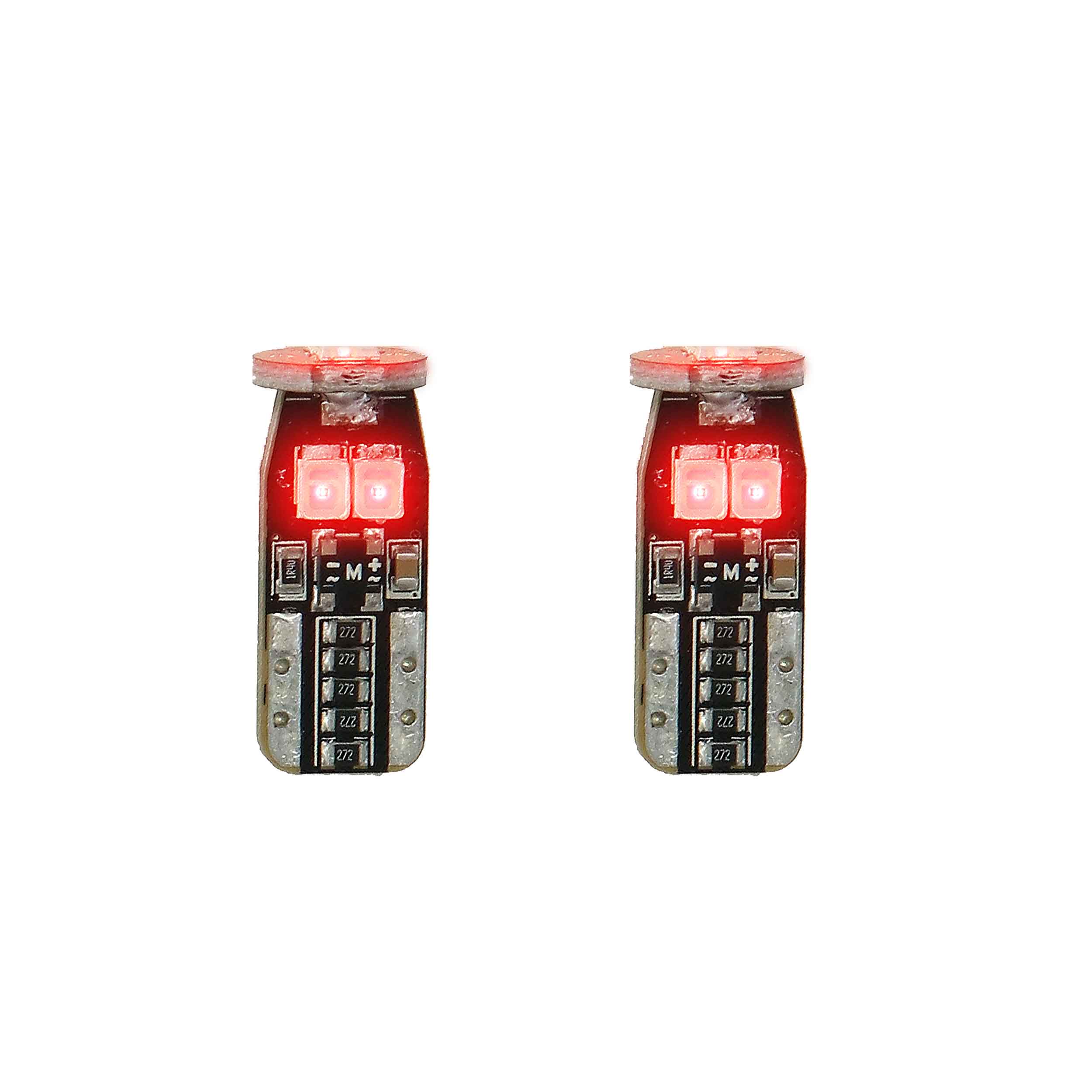 T10 Red LED Bulbs with Integrated Internal CANBUS System - 2